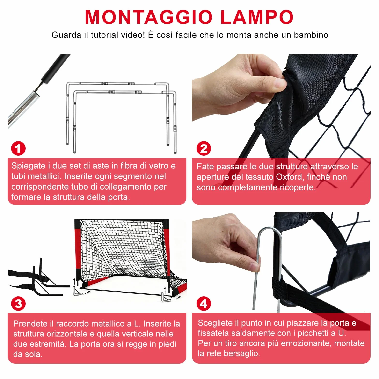 Porta da calcio pieghevole 2 in 1 per bambini con borsa trasporto
