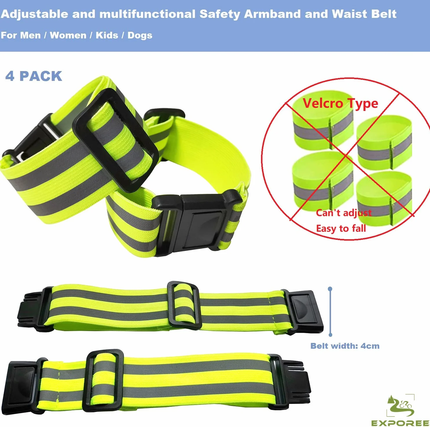 Catarifrangenti Bracciali Gilet Cintura Sicurezza Elastico Corsa Set Alta Visibilità