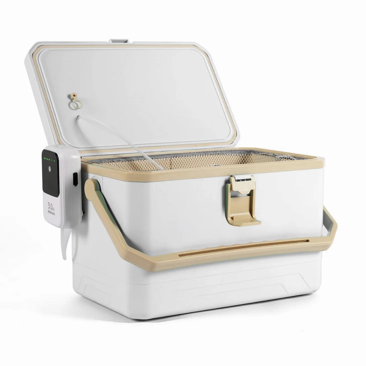 Ghosthorn Dispositivo di raffreddamento per esche vive da 10 l/14 l, con Areator silenzioso ricaricabile da 4000 mAh, per pesci e accessori, secchio portatile con pompa ad aria per esterni
