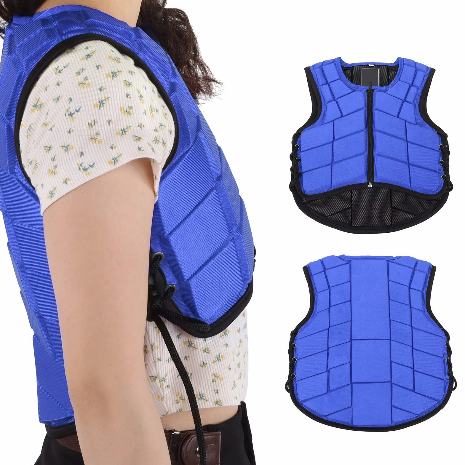 Pilipane Gilet Equestre Imbottito in Schiuma di Sicurezza Protezione per L'equitazione Protezione per Il Corpo Protezione per Il Corpo per Equitazione Blu(CS)