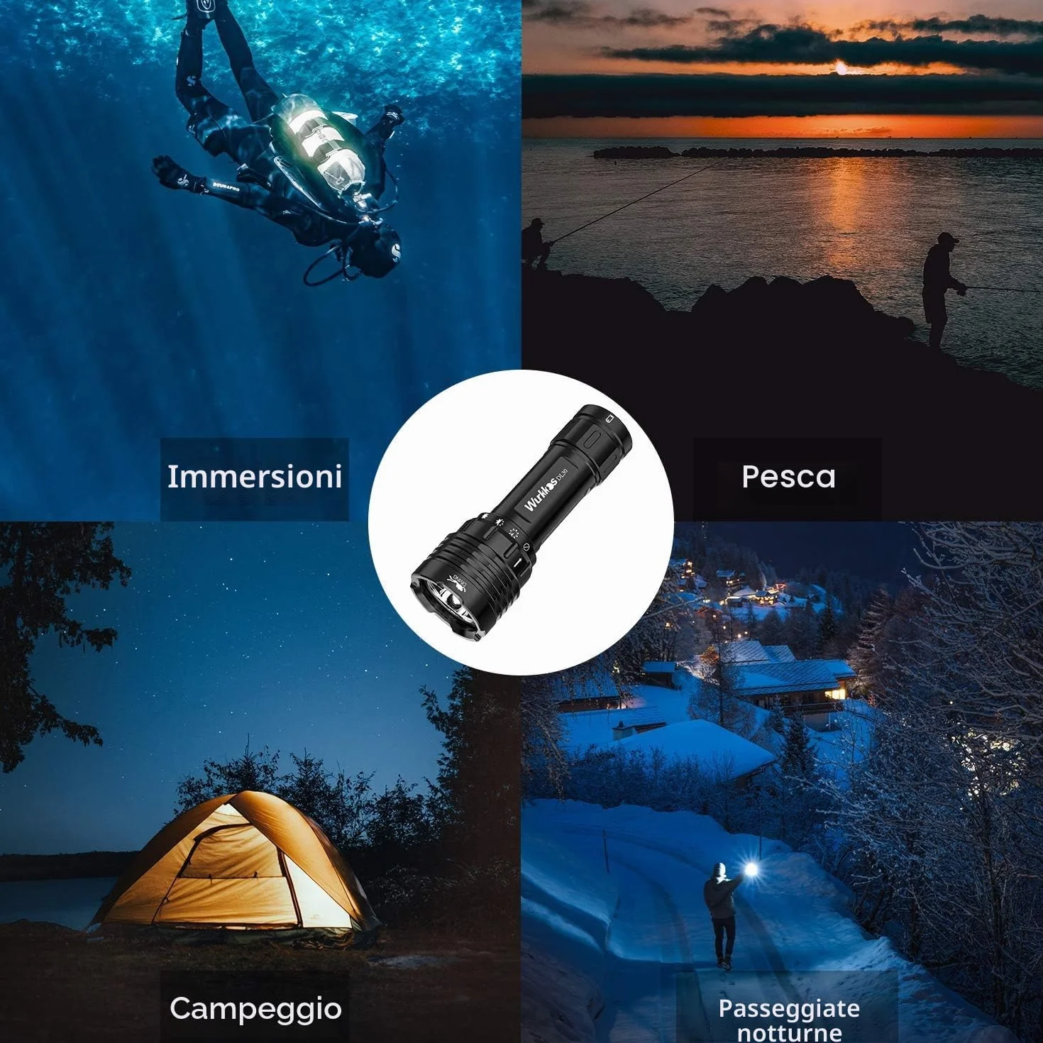 Wurkkos DL30 Torcia Subacquea 3600 Lumen Ricaricabile IPX8 LED LH351D 5000K 90CRI 5000mAh