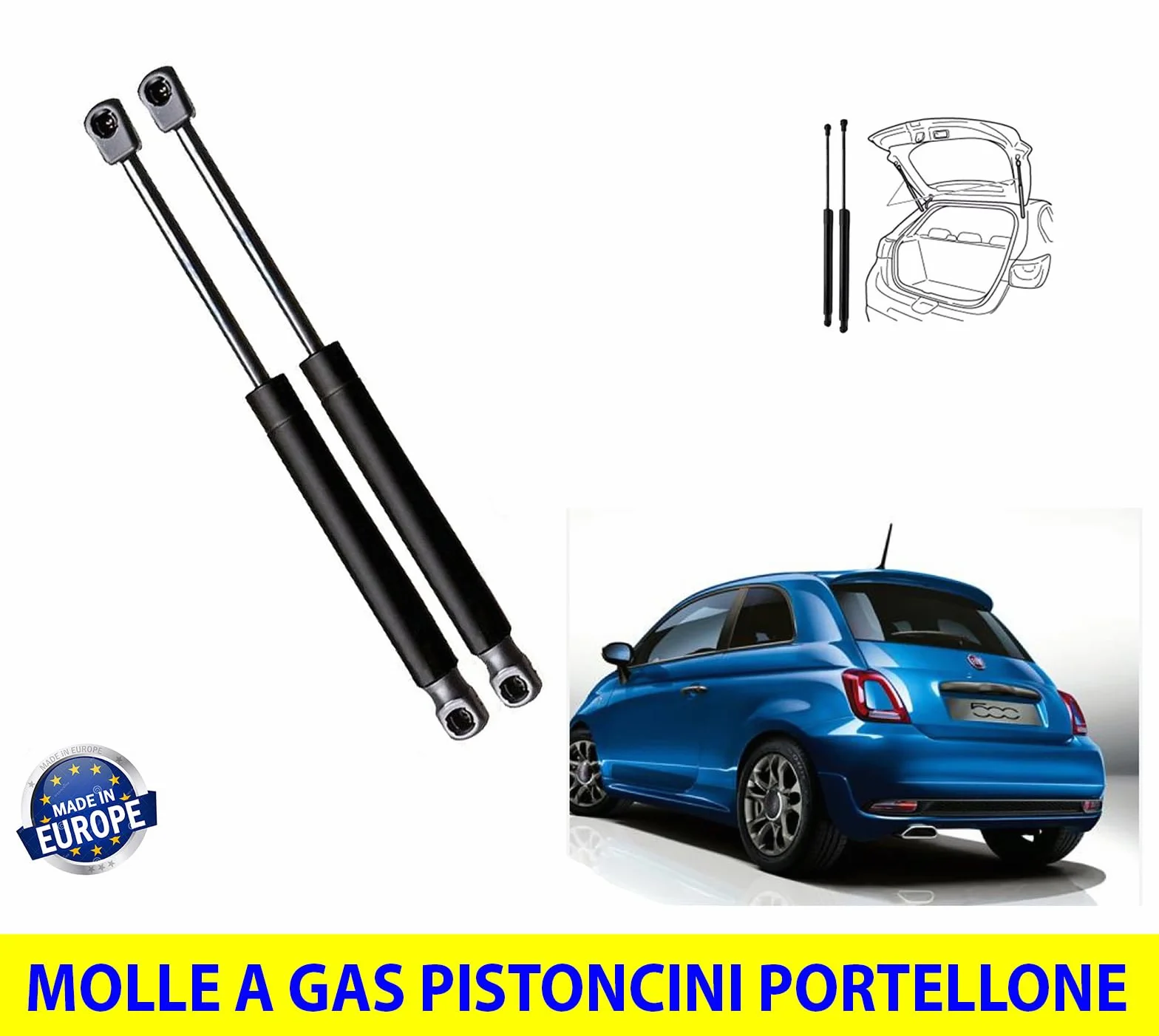 Molle a Gas 2 Pistoncini Ammortizzatori Cofano Bagagliaio Posteriore Portellone Baule Specifiche per tutte le 500 modello 312 prodotte dal 07/2007 al 11/2024 - MG169/11