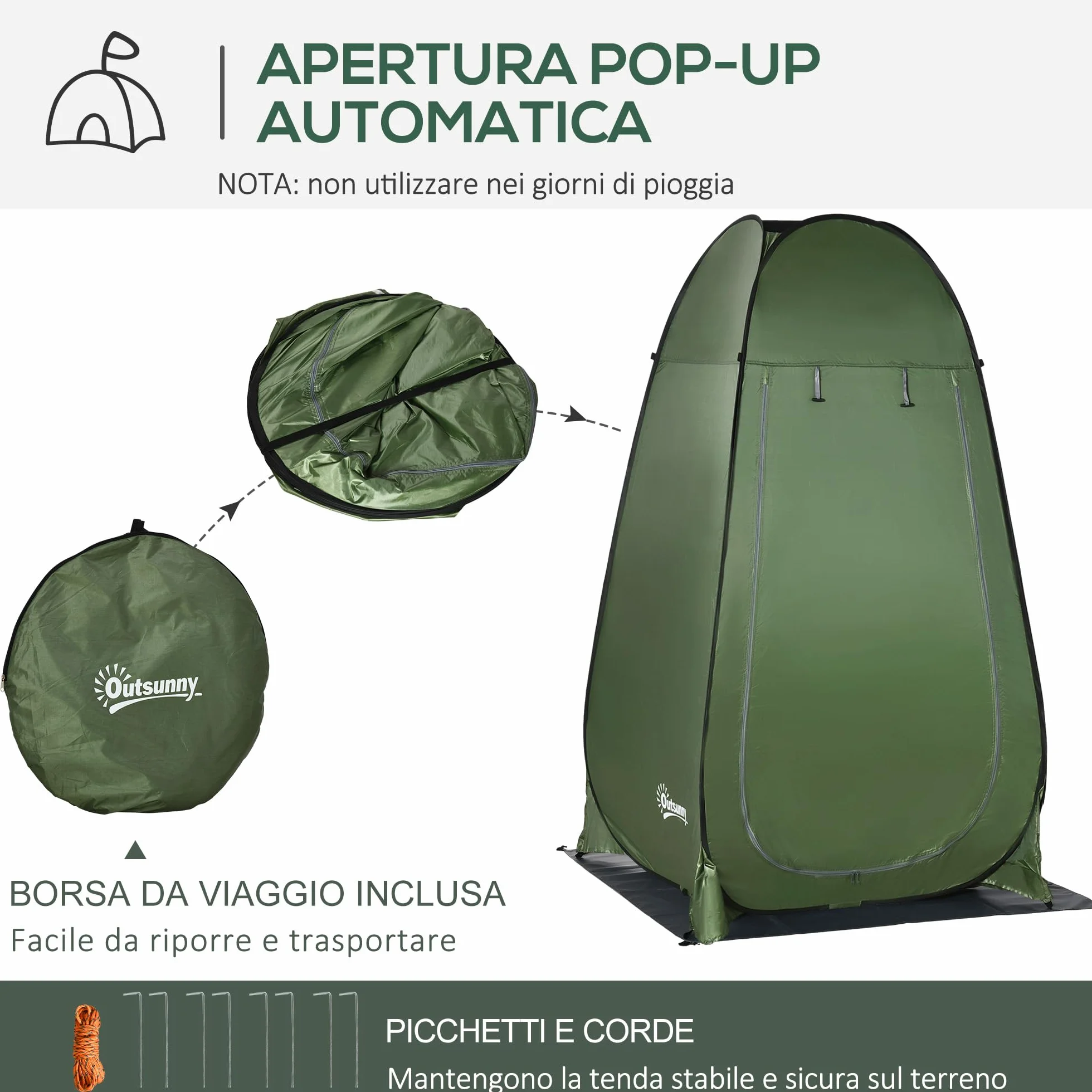 Outsunny Tenda Doccia da Campeggio Portatile 126x124x189 cm