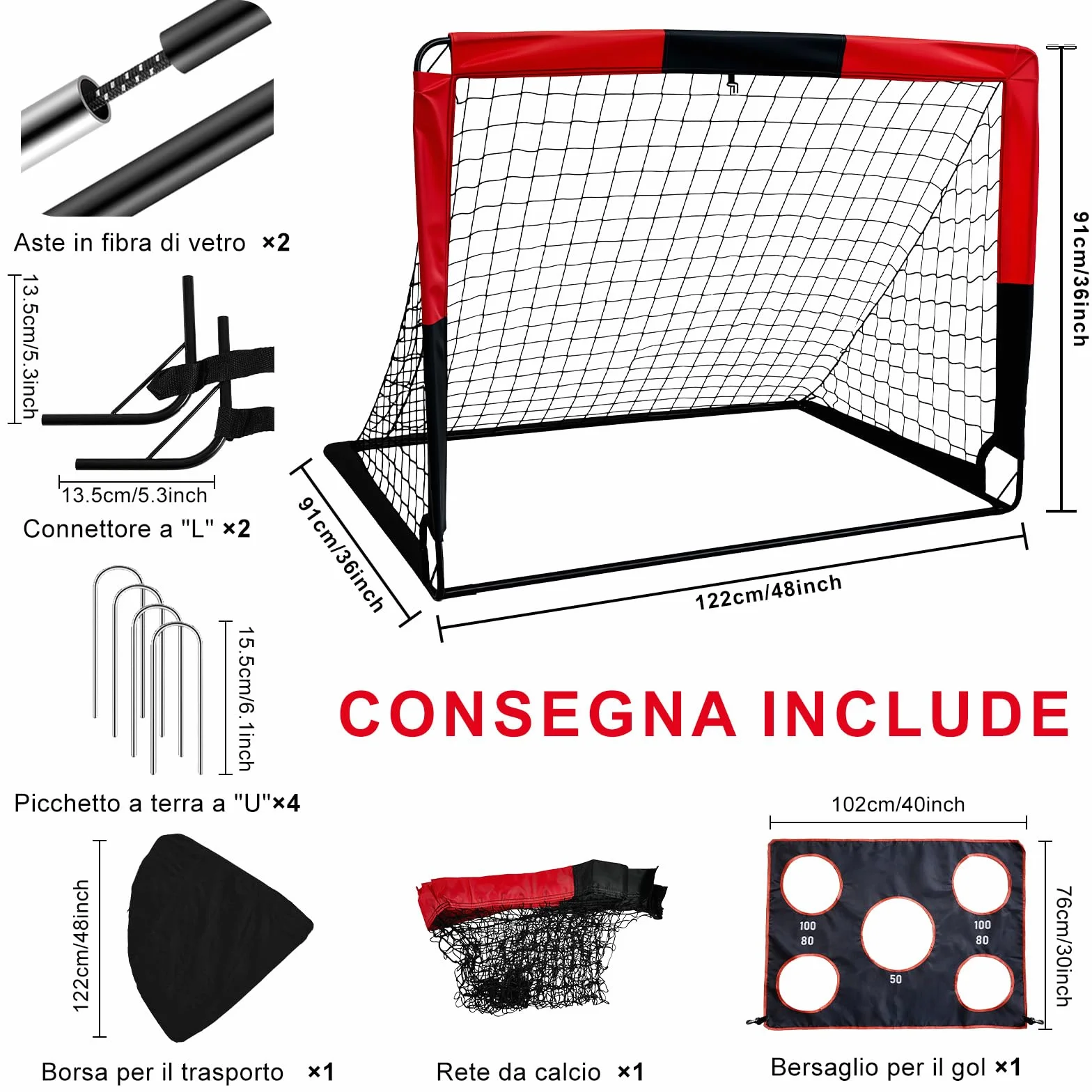Porta da calcio pieghevole 2 in 1 per bambini con borsa trasporto