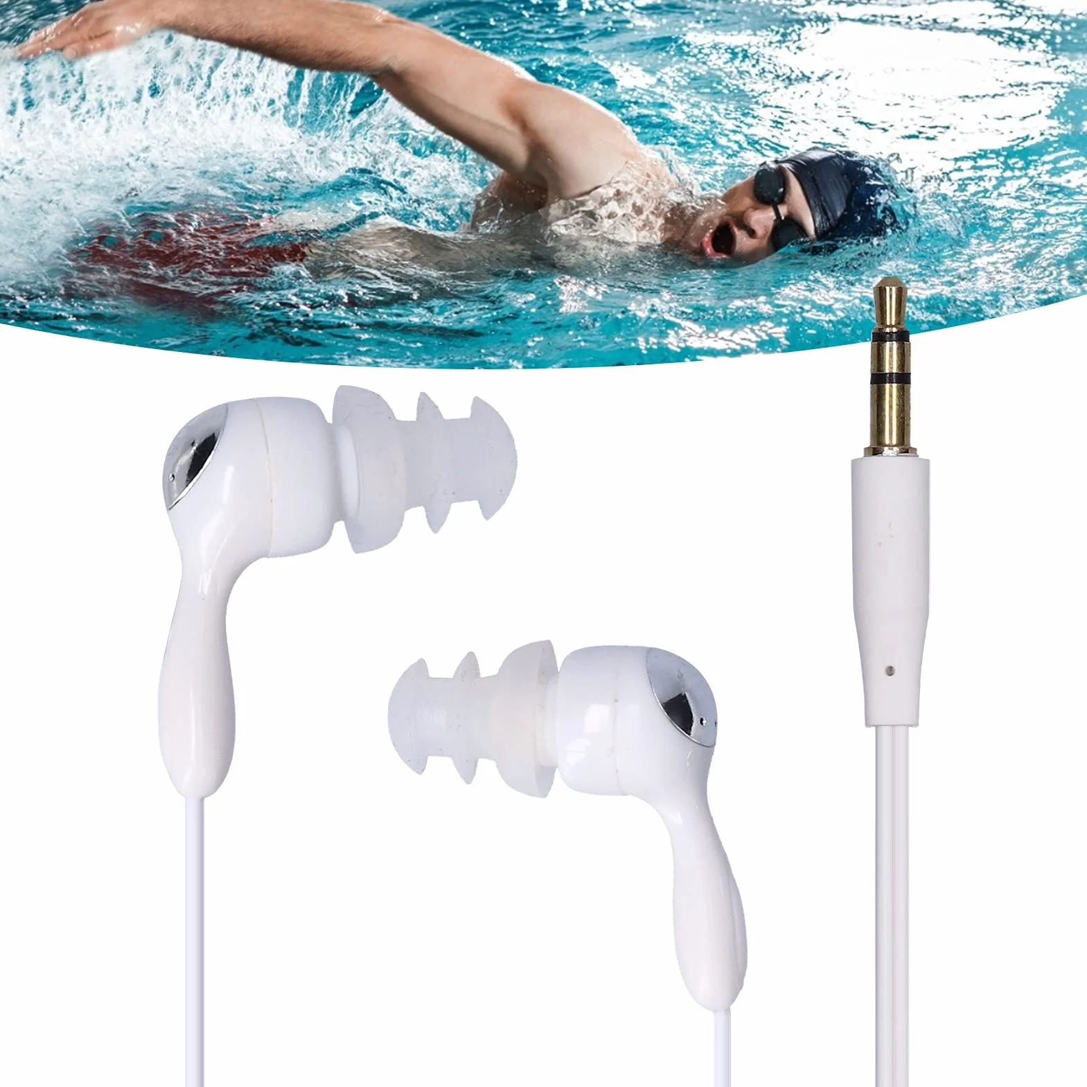 Cuffie Subacquee Impermeabili con 2 Clip Orecchie Ricambio per Nuotatori Auricolari Cavo Prolunga Stereo