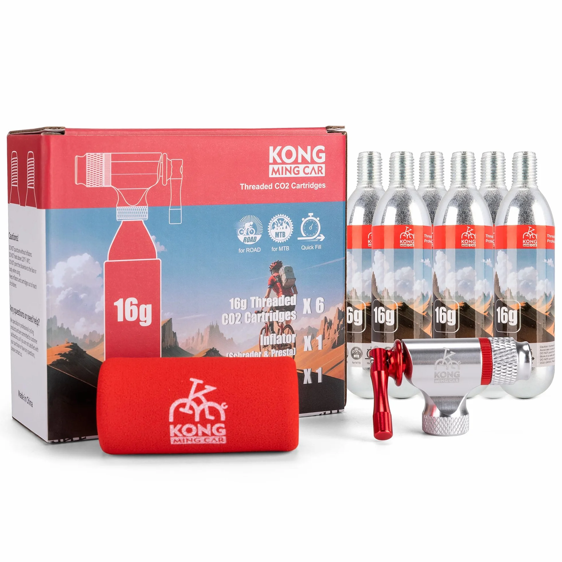 Zestaw do pompowania CO2 do jazdy na rowerze, 6 naboi CO2 16g/25g, kompatybilny z Presta i Schrader