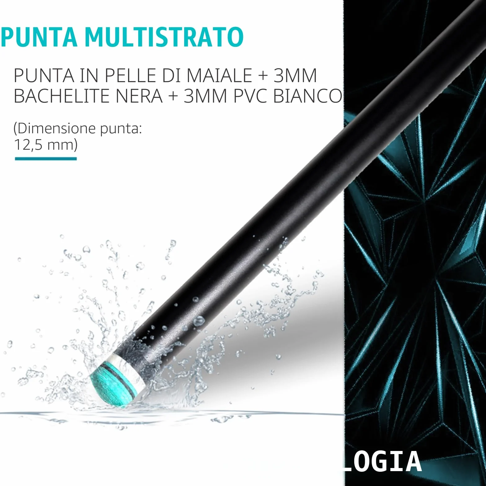 KHEALING Stecca da Biliardo Professionale Fibra di Carbonio Nera 12,5 mm 147 cm