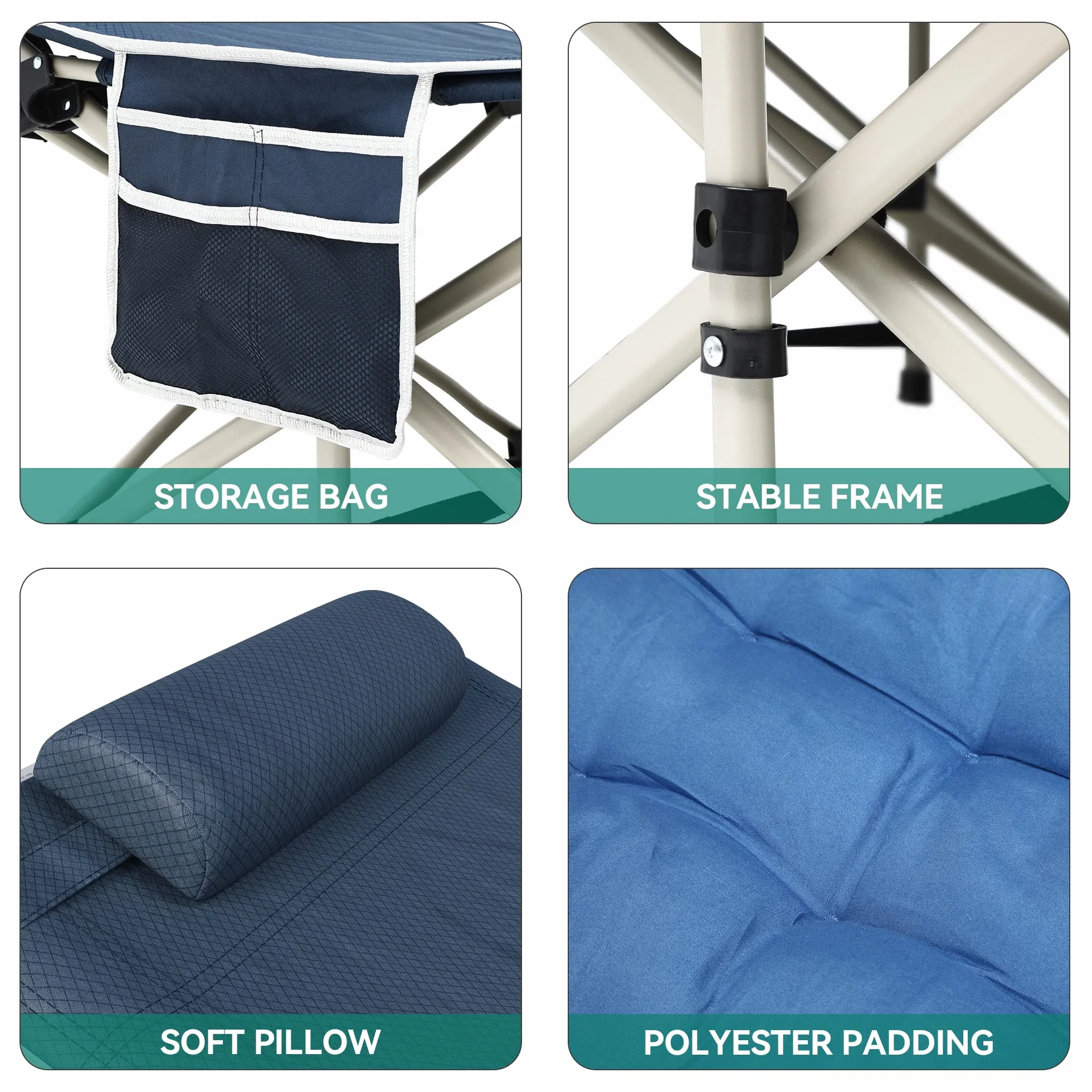 YITAHOME Letti da Campeggio Pieghevoli per Adulti, Lettino con Materasso Extra Spesso, Tubi Più Spessi, Blu