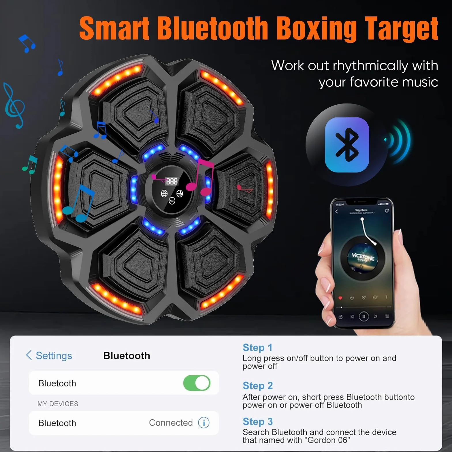 Music Boxing Machine Adulti,9 modalità di velocità Macchina da Box Musicale Pugile con Guanti da Boxe,LED Parete Tira Pugni con Musica,Supporta Bluetooth,regolazione della velocità