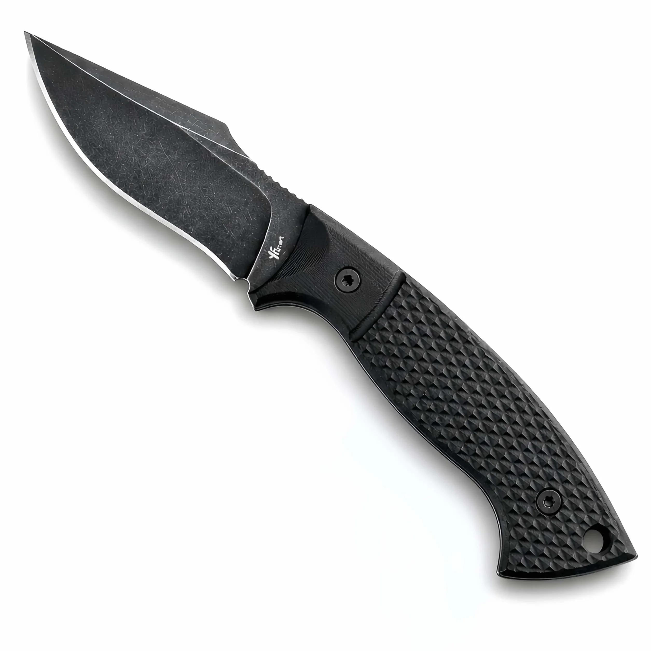 Coltello piccolo con lama fissa: coltello EDC compatto con lama arpione lunga 7,2 cm, manico G-10 testurizzato, ontano continuo, finitura stonewash scuro, fodero stampato a iniezione e Gü