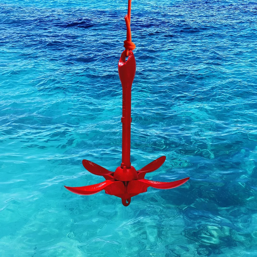 BeGrit Ancora Barca Pieghevole 1.5kg/3.3lb Kit di Ancora Kayak Gommone per SUP Canoe Ancoraggio Ombrello Acciaio Carbonio con Cima Ormeggio Corda Arancione Galleggiante da 10m e Borsa di Stoccaggio