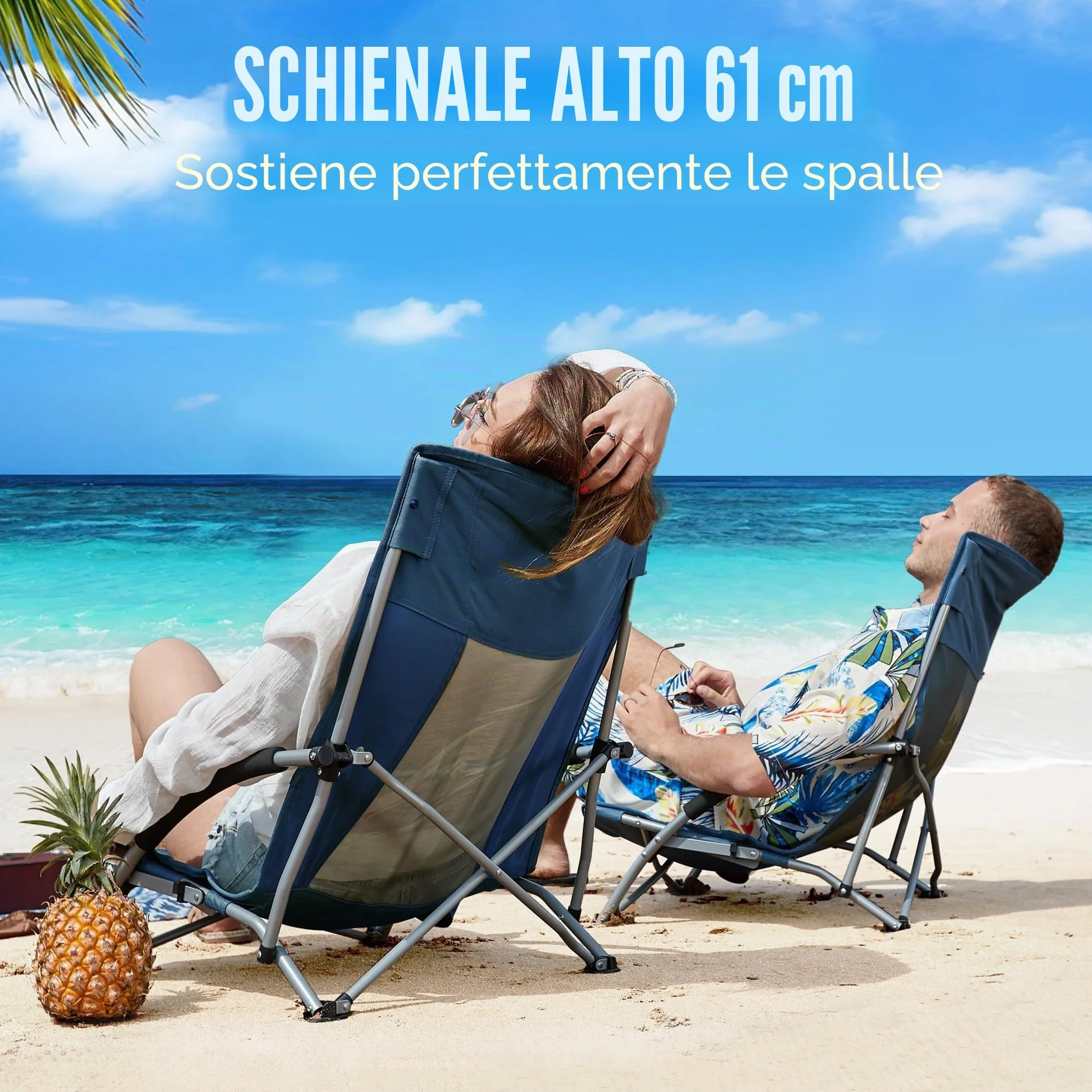 Sedie da spiaggia per adulti pieghevoli leggere portatili con portabicchieri confezione da 2