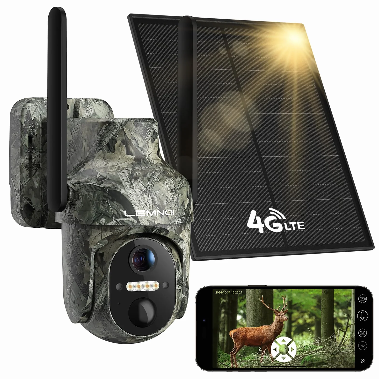 Fotocamera da Caccia 4G con SIM Preinstallato, Fototrappola Solare 2K, Visione Notturna a Colori, Rilevamento PIR, IP66