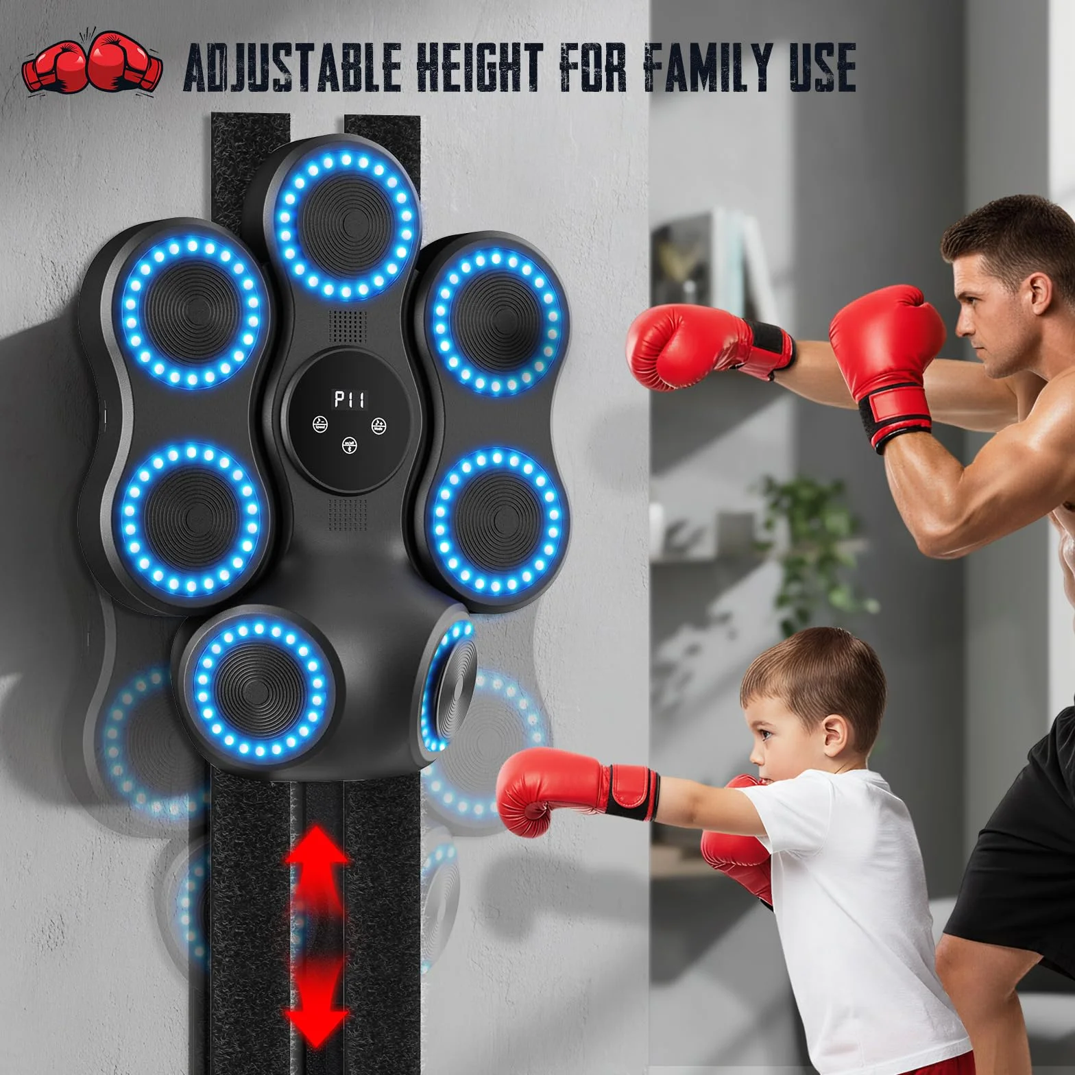 Music Boxing Machine, Pungiball Elettrico con Bluetooth&Schermo LED, 9 Velocità Regolabili,11 Modalità di Allenamento, Pad da Pugilato a Parete, Attrezzatura Fitness Intelligente per Adulti e Bambini
