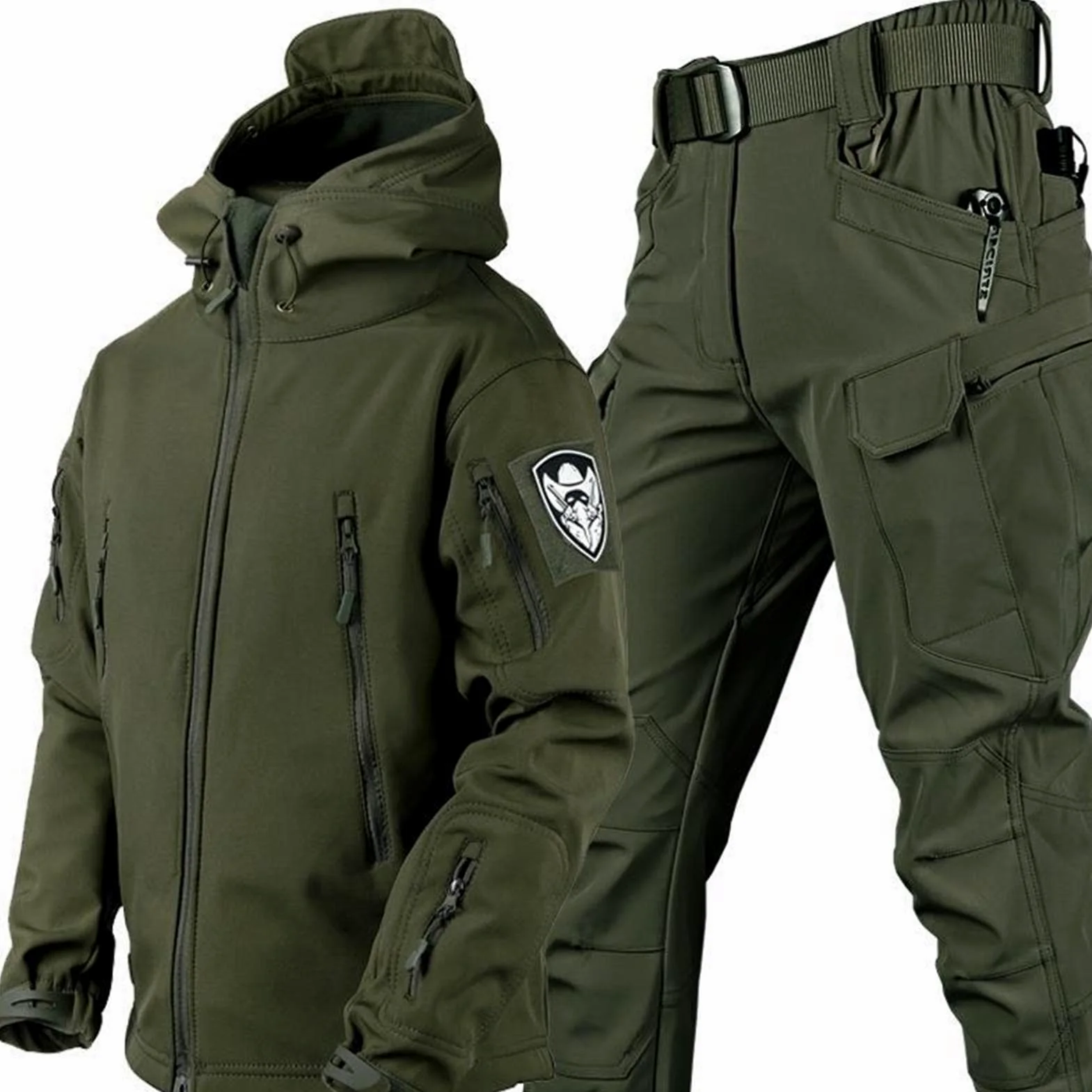 Tuta tattica da uomo con giacca e pantaloni, uniforme mimetica impermeabile, leggera giacca softshell da caccia, set di abbigliamento militare mimetico per attività all'aperto