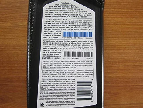 Mopar SAE 75W-140 sintetico lubrificante ingranaggi e asse OEM