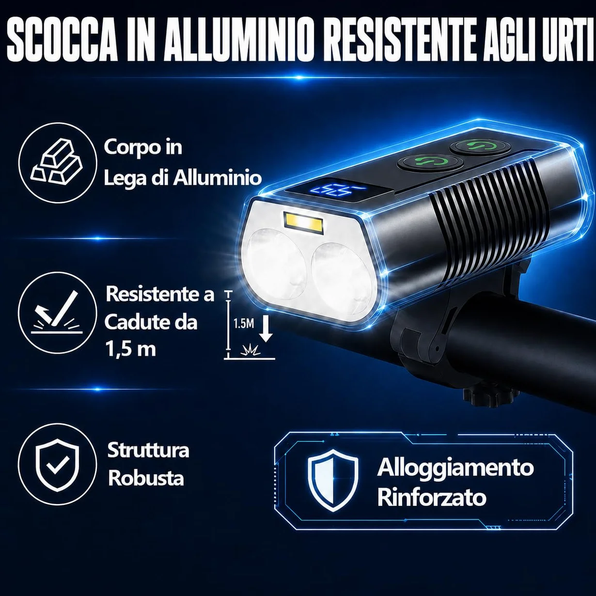 Luci Bicicletta LED 3300 Lumens 5000mAh Ricaricabili con Display LCD Fendinebbia Anteriore e Posteriore