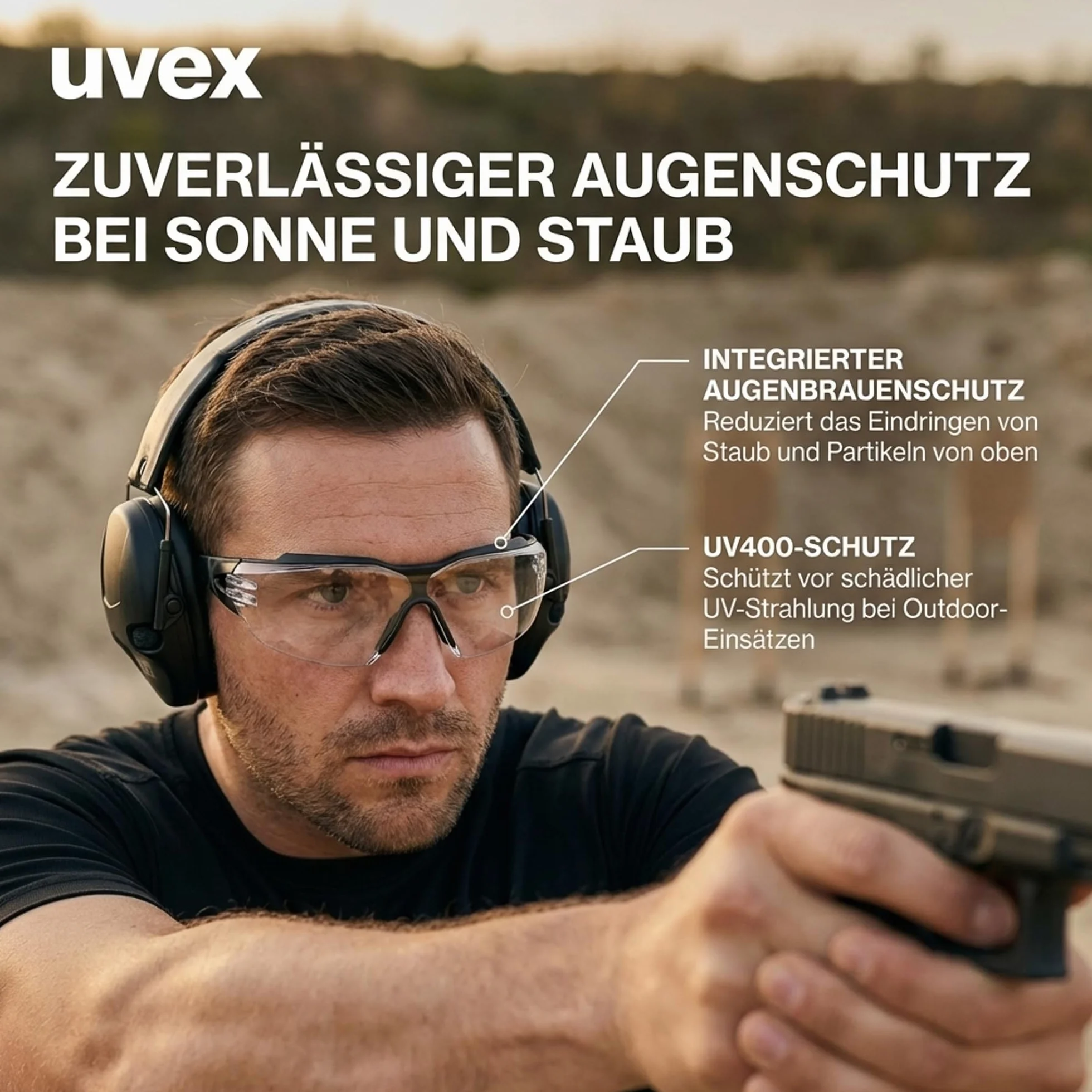 Uvex pheos Cx2 Occhiali tattici per tiro sportivo anti-appannamento antigraffio telaio Soft Seal lenti incolore STANAG 2920/4296