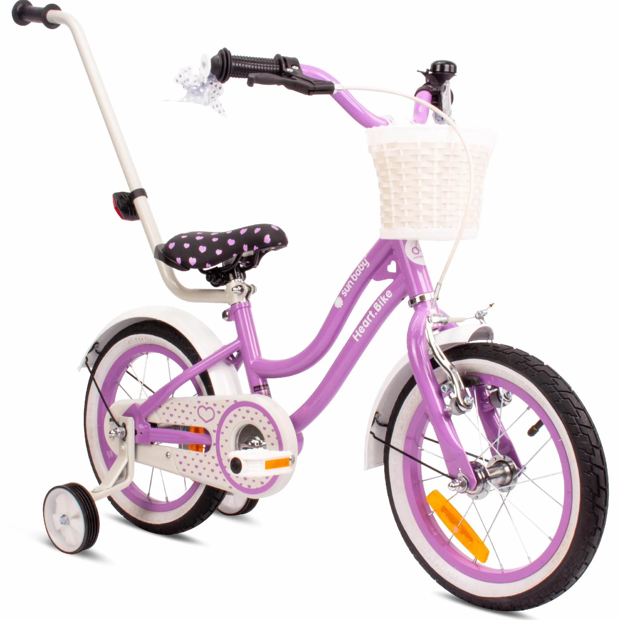 Sun Baby Heart Bike Bicicletta bambina 12/14/16 pollici, bici con rotelle, barra di spinta, cestino, campanello