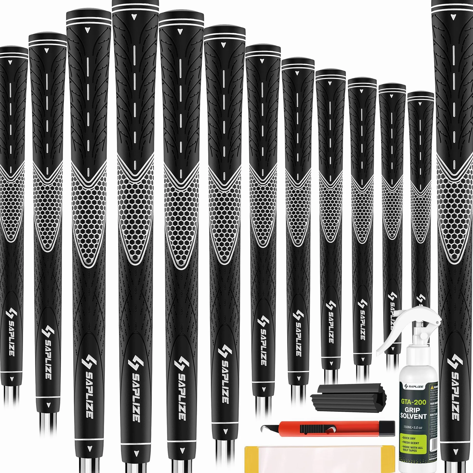 SAPLIZE Set di manopole da Golf da 13 Pezzi con Kit di Rigonfiamento Completo, Standard/Taglia Media, Bianco/Verde/Rosso/Blu, Impugnatura da Golf Club