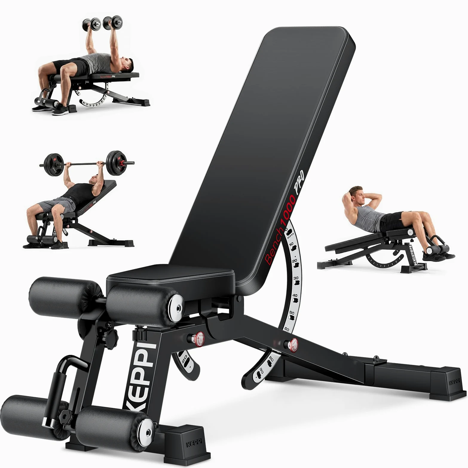 Keppi Panca Palestra, con 600 kg Capacità – Panca Multifunzione Palestra Casa per Allenamento con Pesi, Addominali e Fitness Completo, Fermapiedi Rimovibile - Bench1000 Pro