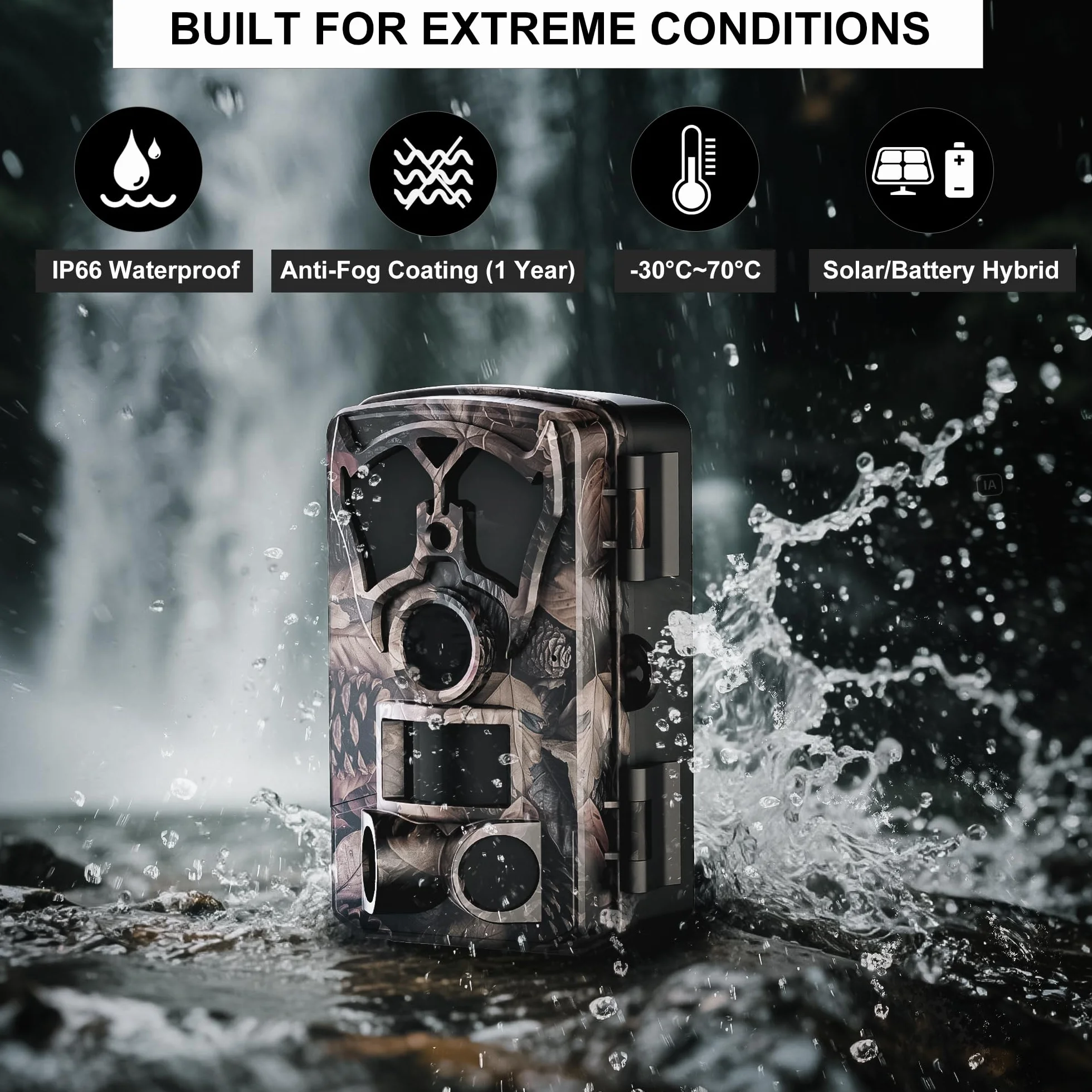 Origem Fototrappola Notturna WiFi 64MP 4K con 64GB SD e App, Fotocamera Caccia 0.1s IR Invisibile 940nm 120° Ultra Grandangolo, Visione Notturna 25m IP66