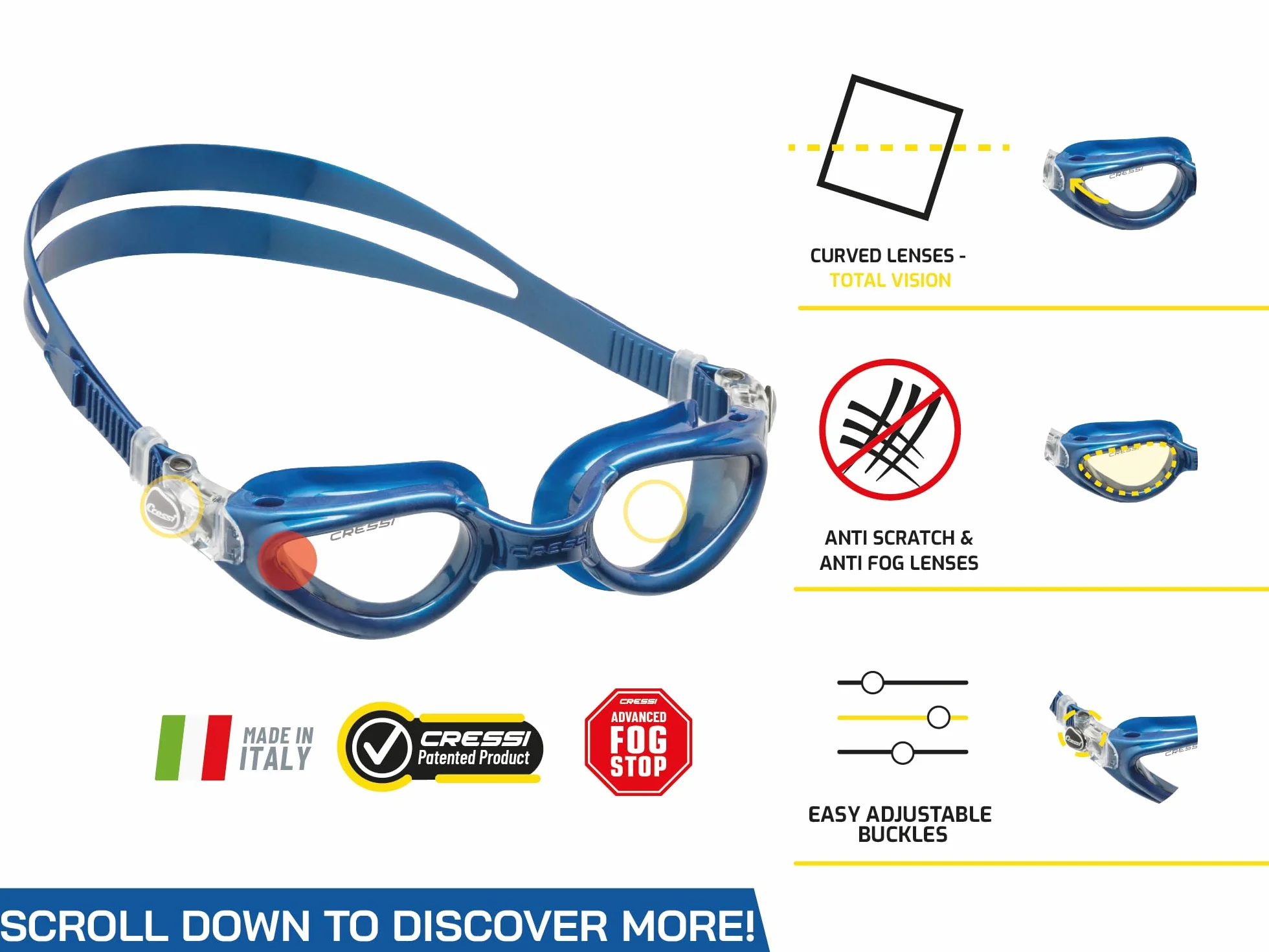 CRESSI Okulary Pływackie TPR Unisex z Zakrzywionymi Soczewkami