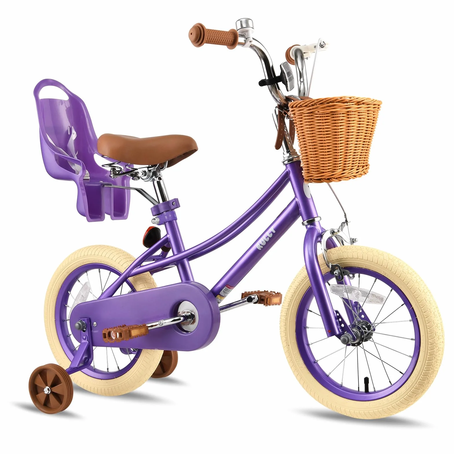 RULLY Bicicletta per Bambina 12 14 16 Pollici 2-7 Anni con Seggiolino per Bambola, Rotelle, Cestino e Nastri