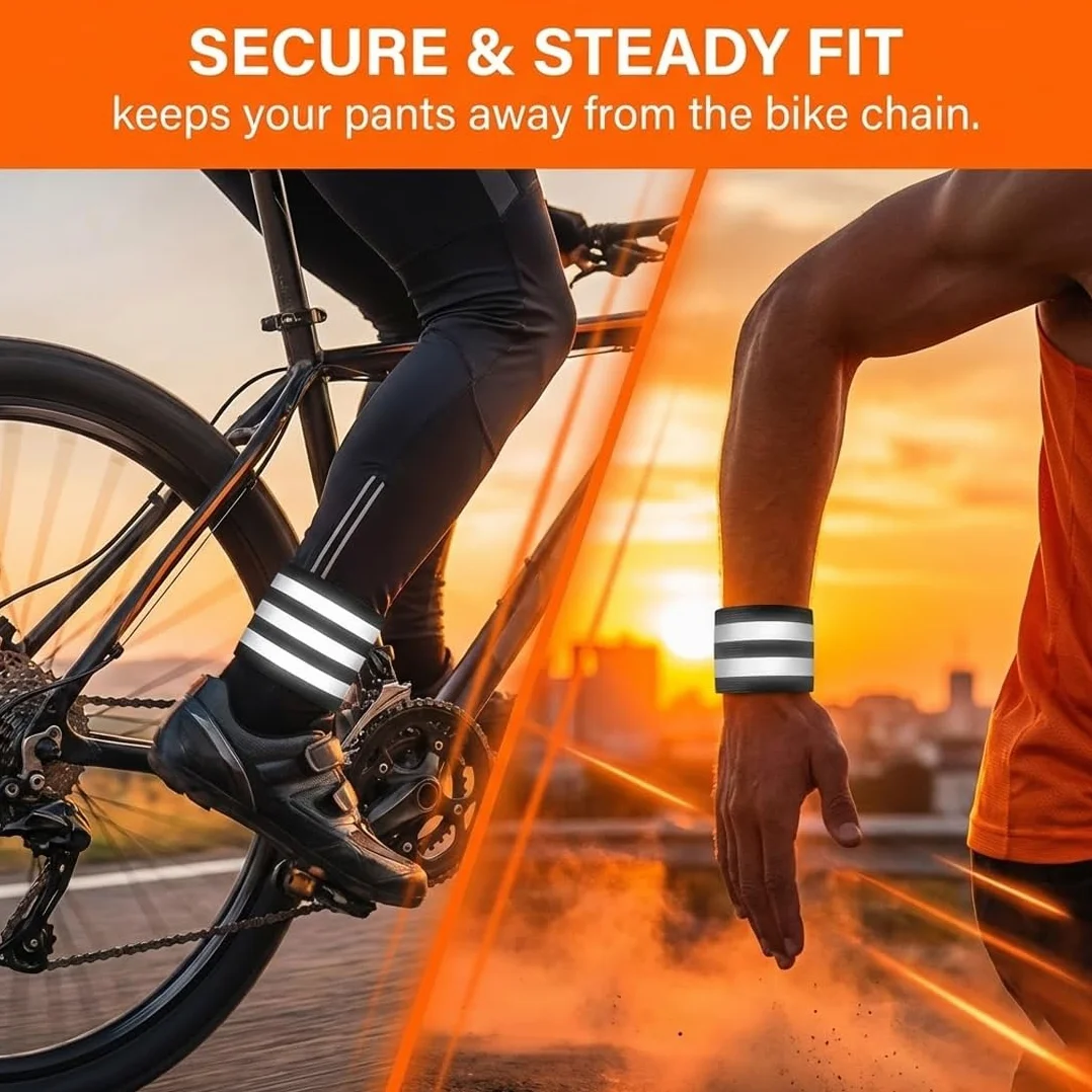 Fasce Riflettenti Elastiche 4 Pezzi Alta Visibilità 360° per Corsa Bici Sport Notturni