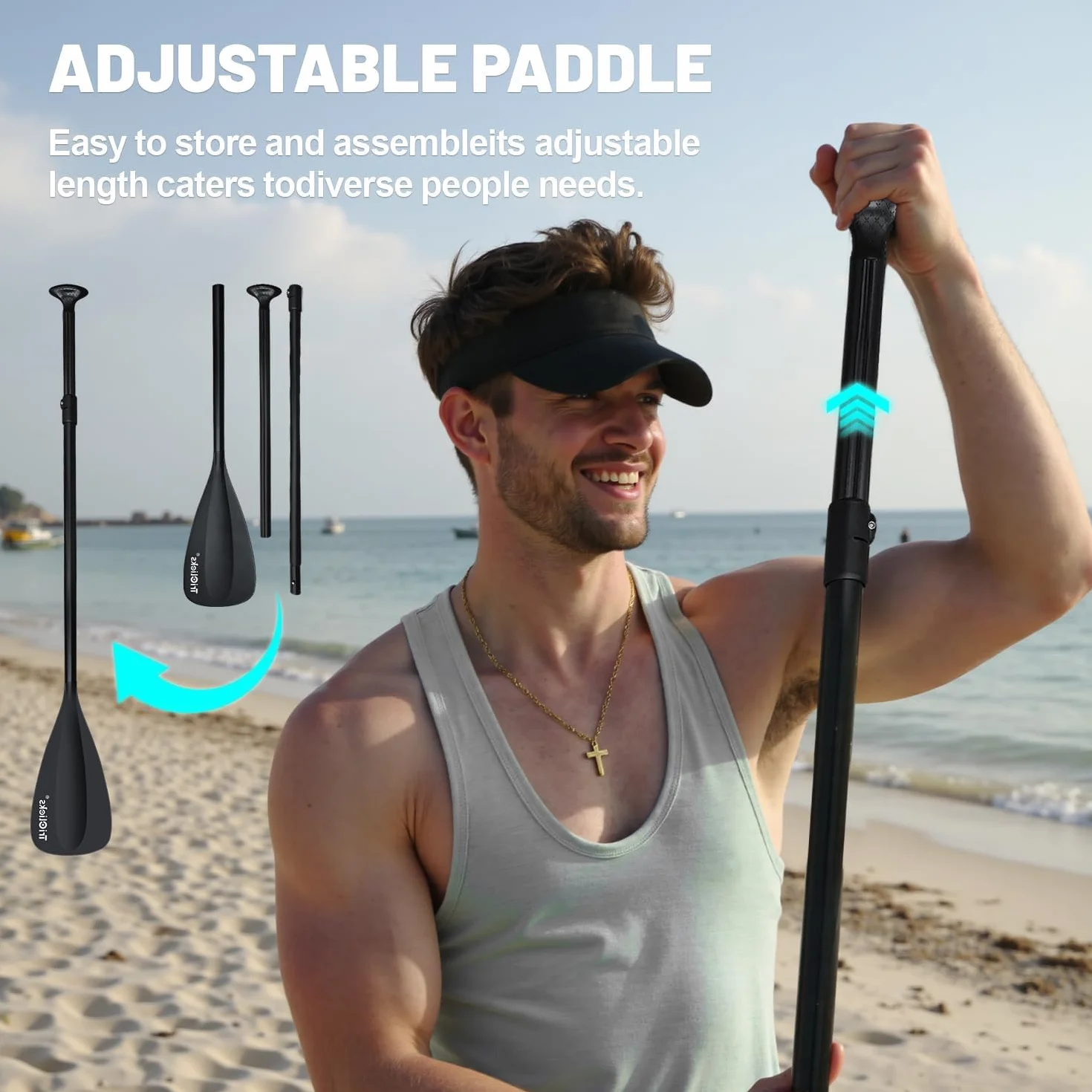 Triclicks SUP Tavola da surf gonfiabile con paletta regolabile, pompa a mano con manometro, leash, finner, zaino, 300 x 76 x 15 cm