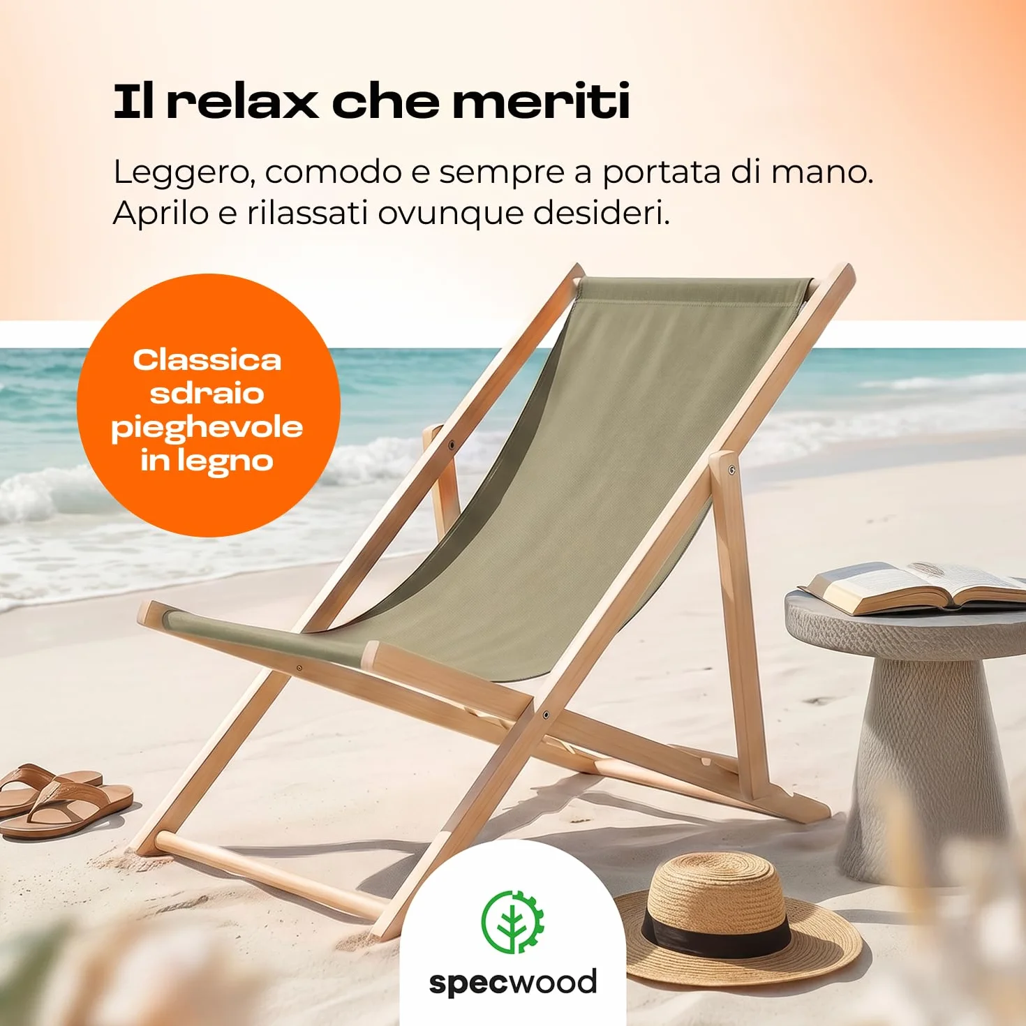 Sdraio da Giardino Pieghevole in Legno di Faggio – Lettino Prendisole da Giardino Reclinabile 3 Posizioni, Sedia Sdraio da Esterno fino a 120 kg, Sdraio da Balcone e Spiaggia, Beige