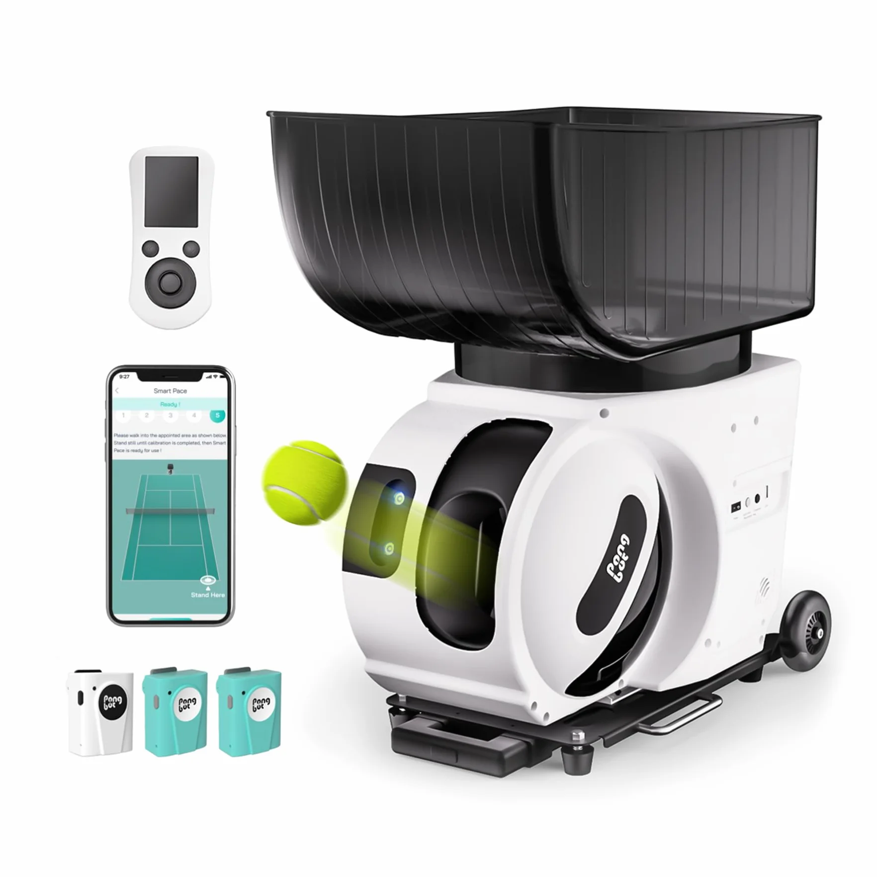 PONGBOT Macchina per palline da tennis, 150 palline, 80 mph, 8+ ore, doppio motore Topspin Backspin