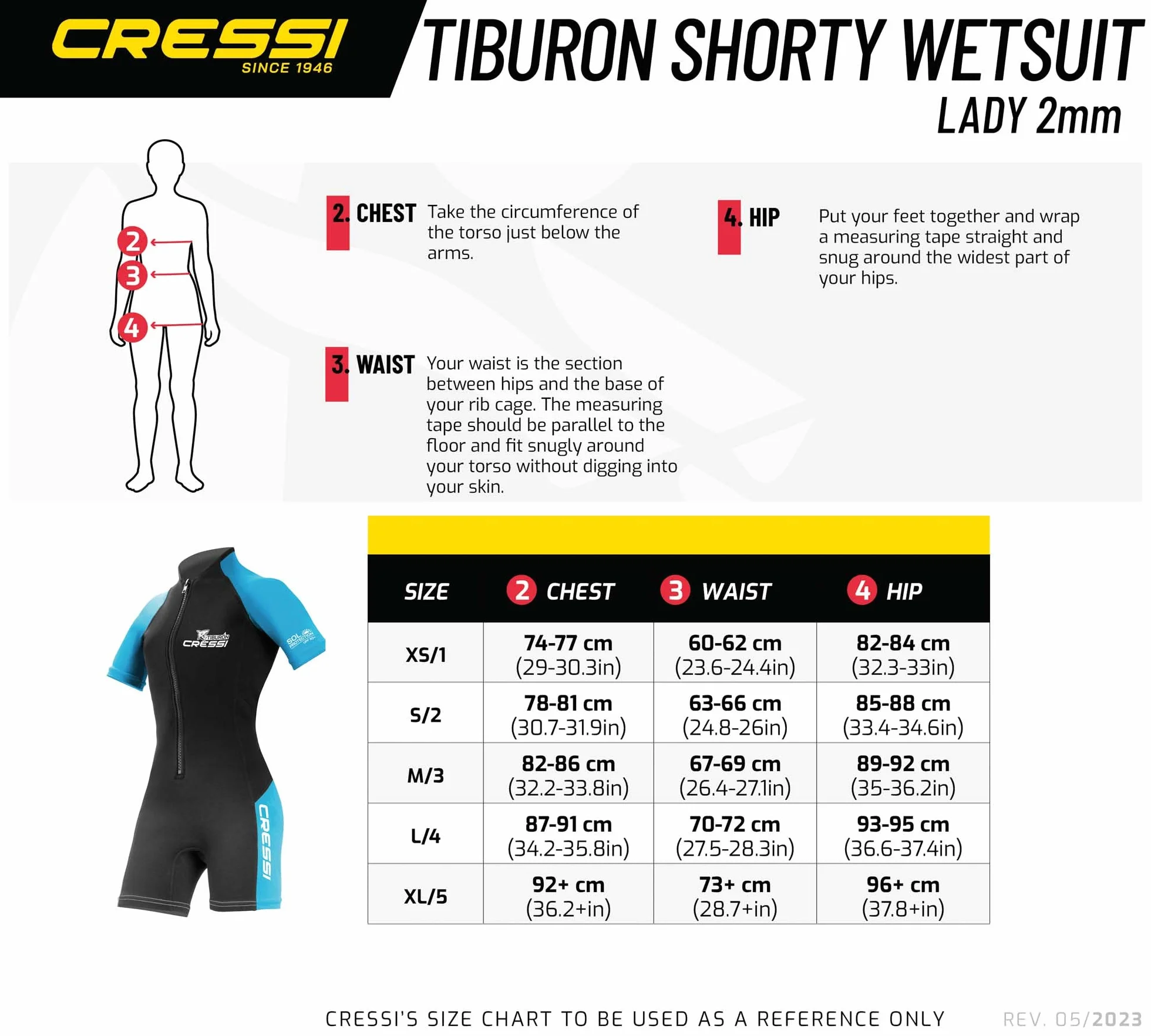 CRESSI Tiburon Lady Shorty Wetsuit 2mm Neoprene Ultra Stretch 1.5/2mm Elastane