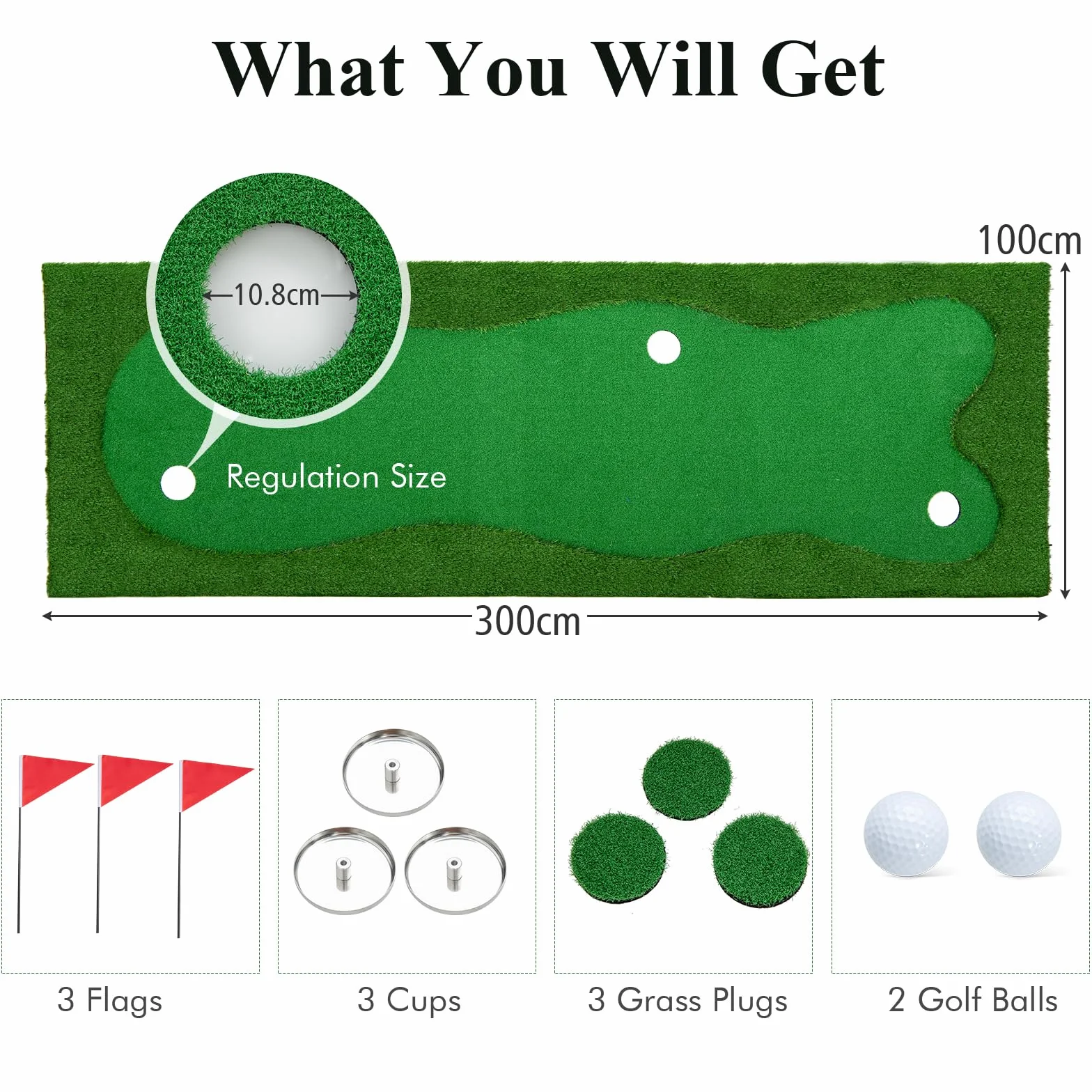 LIFEZEAL Tappetino da Golf Professionale 3 x 1 m Pieghevole con Palline e Fori
