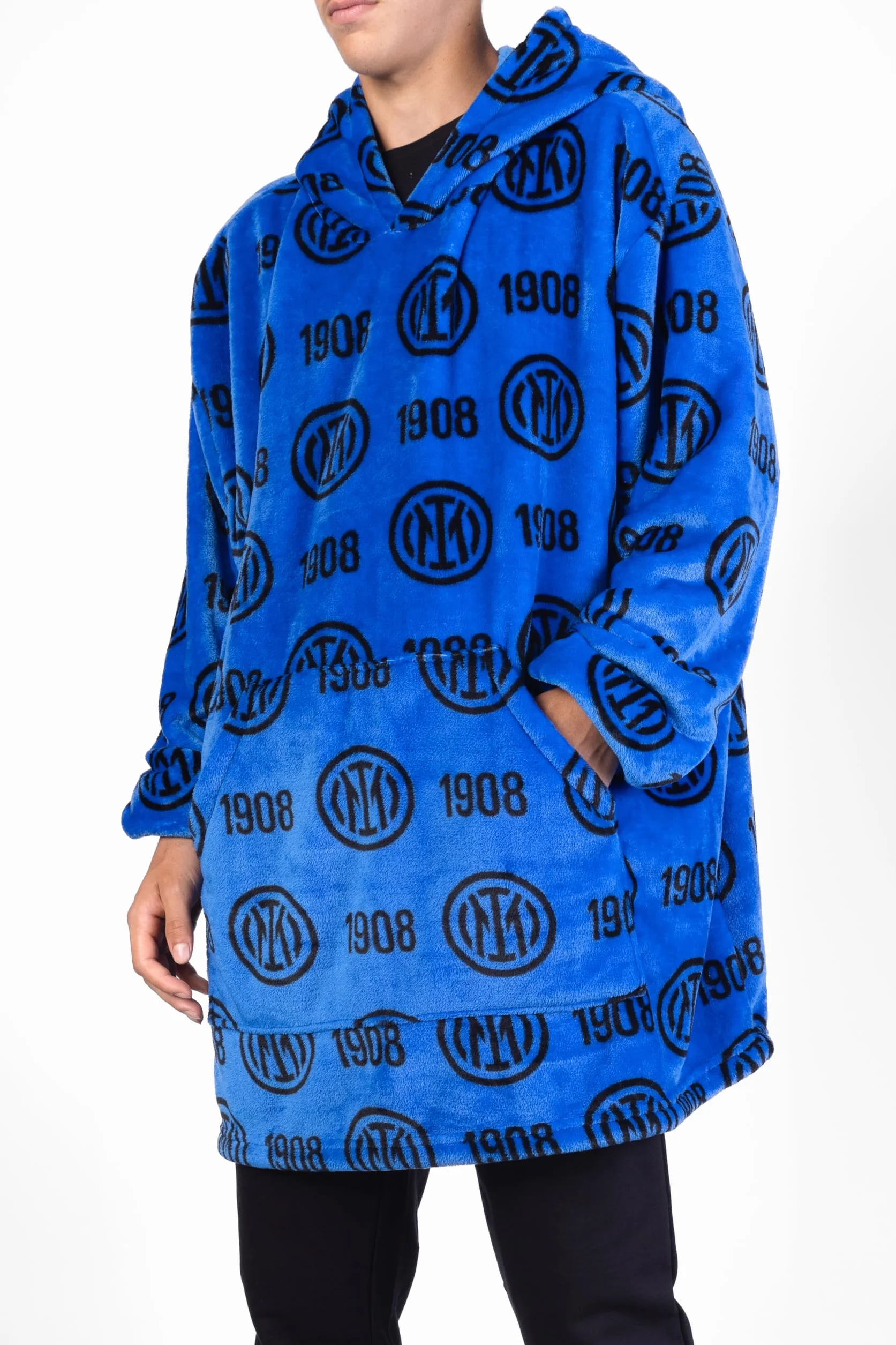 Poncho Homewear Plaid con Maniche e Cappuccio Felpa da Casa 100% Poliestere Morbido Caldo Taglia Unica
