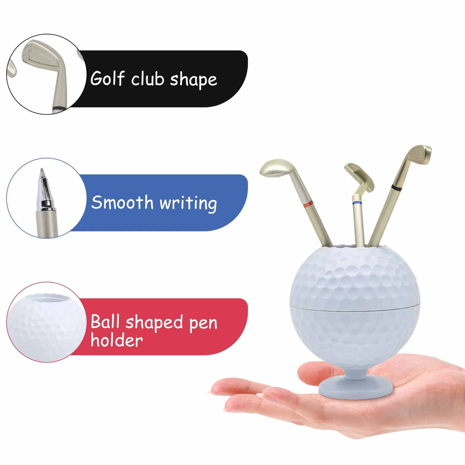 Portapenne da Golf Set 3 Penne a Sfera Decorativo per Ufficio Casa Auto Regalo Uomini