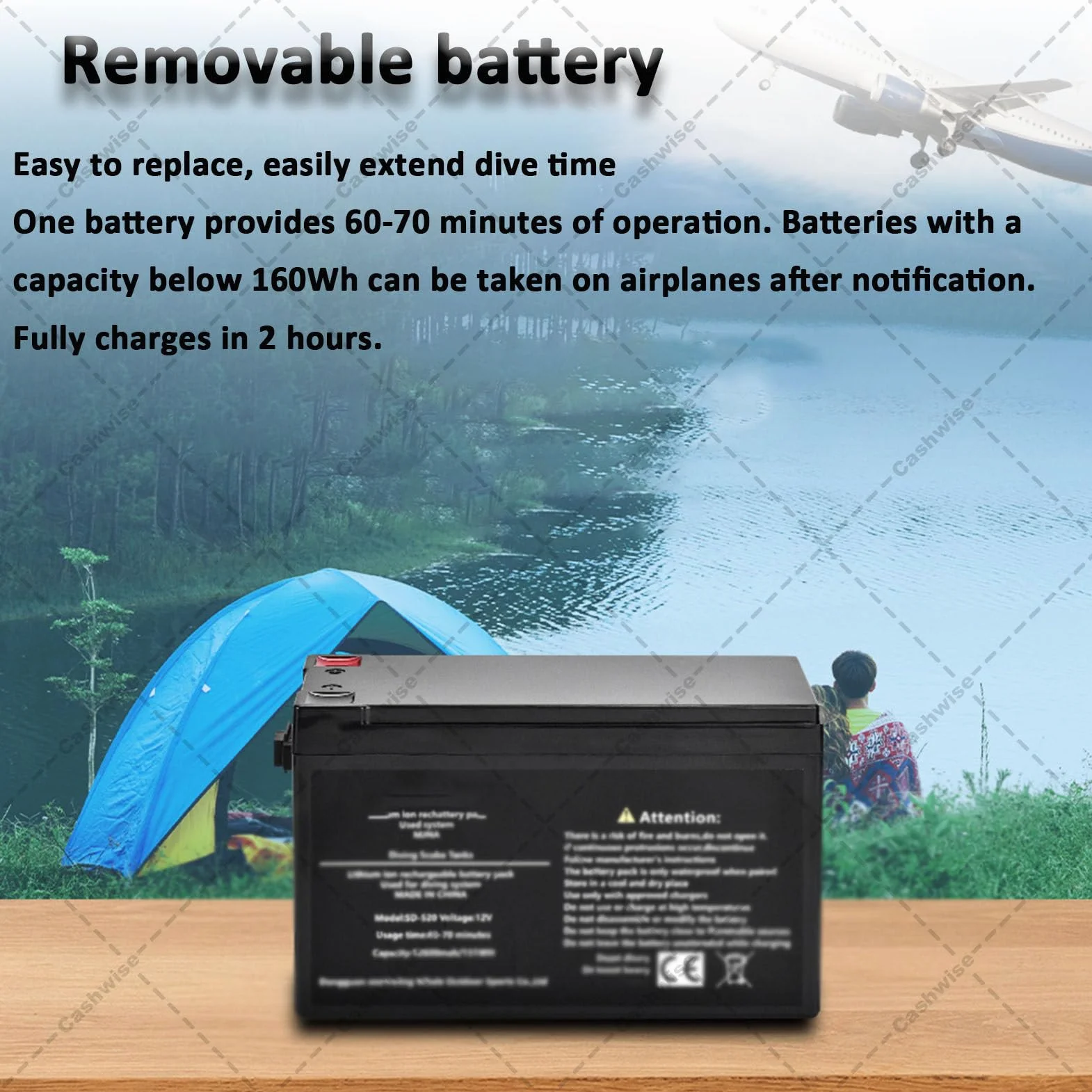 Ventilatore per Immersioni, bombola Subacquea, sistemas di respirazione Subacquea da 60-70 Minuti, Hookah Air Buddy, Dispositivo di respirazione polmonare Portatile da 52 l/min Red-1Battery