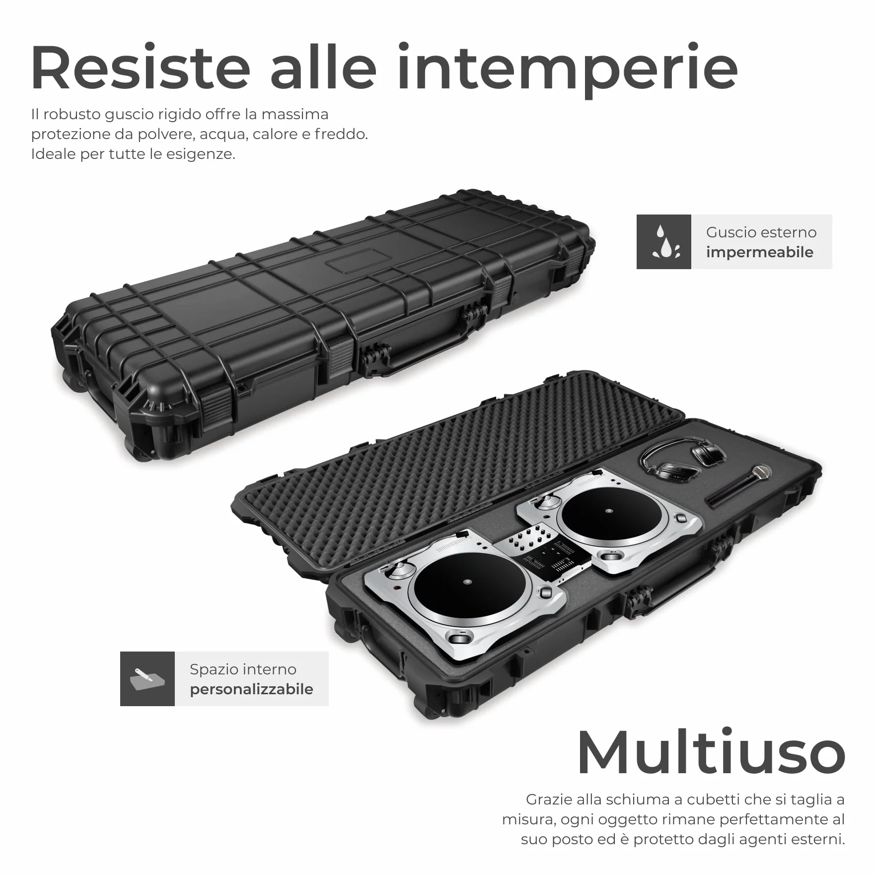 Tectake Custodia Porta Fucile Rigida 113,5x41x16 cm 4 Chiusure a Scatto 3 Inserti Estraibili