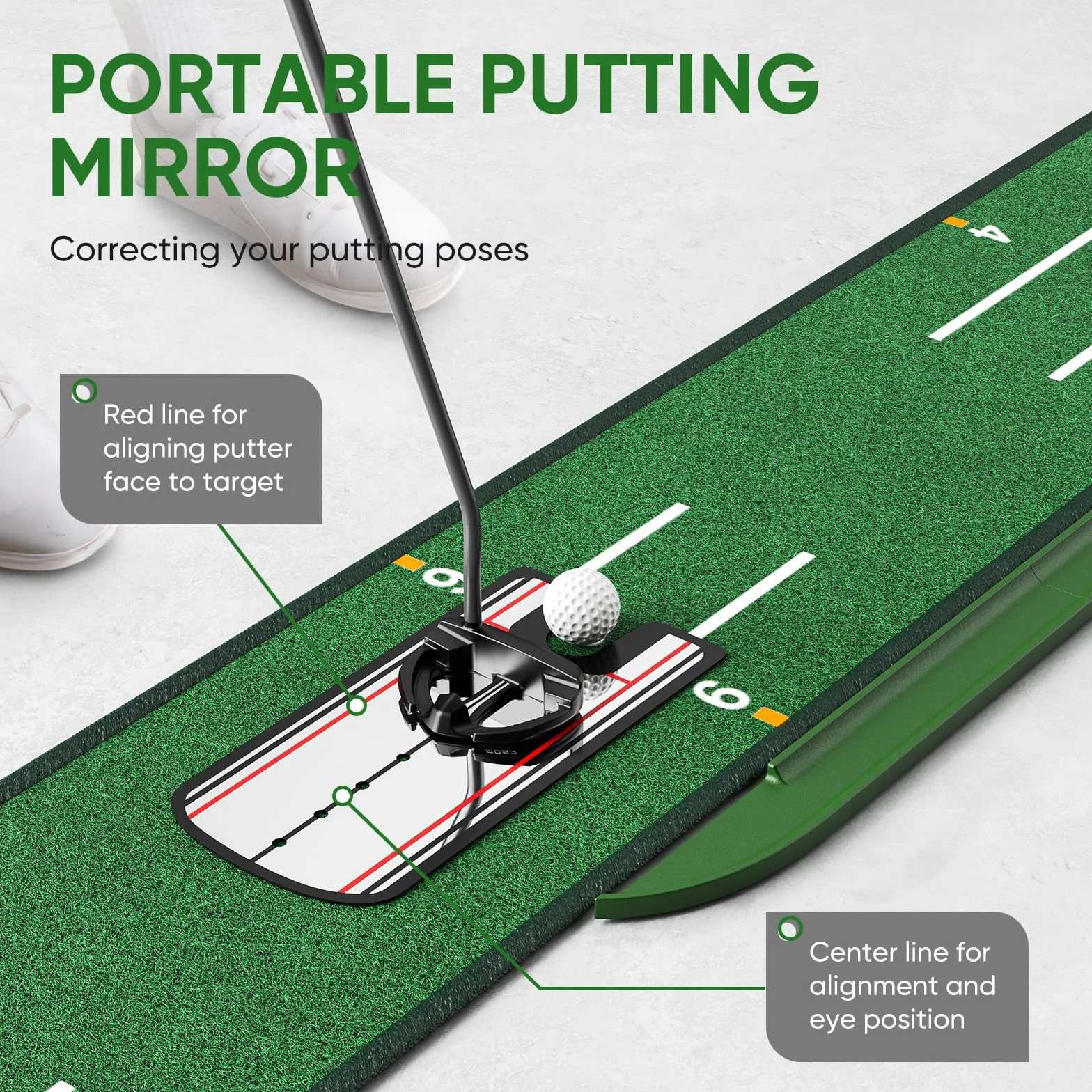 WildFun Tappetino per il putting green da golf con porte e specchio per il putting, tappetino per il putting da golfs per uomini che giocano a golf a casa o in ufficio