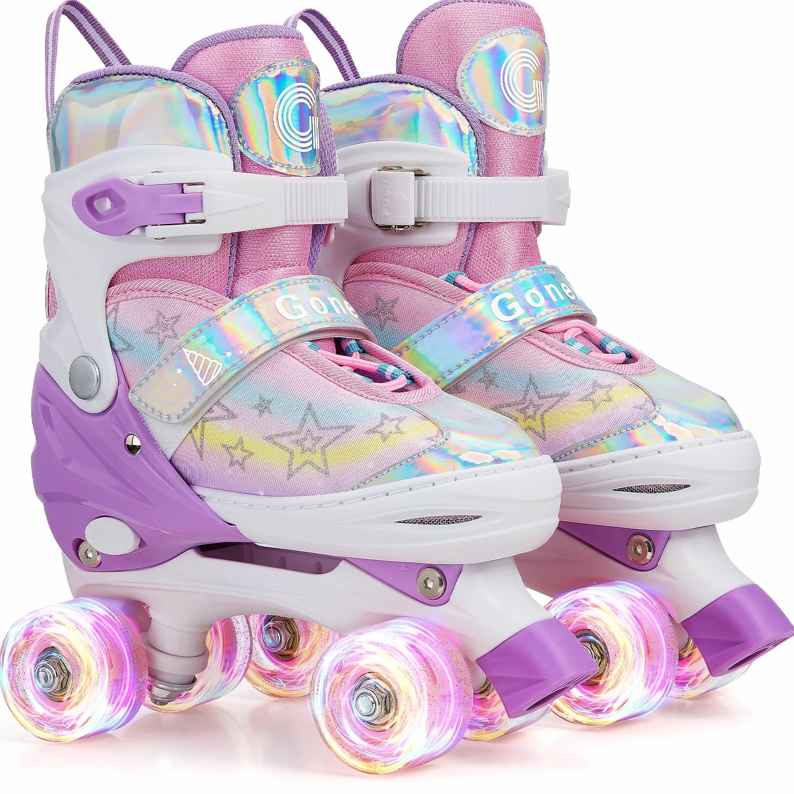 Gonex Pattini a Rotelle per Bambina Bambini Ragazzi Ragazze Principianti, Pattini Regolabili con 4 Ruote Illumina LED