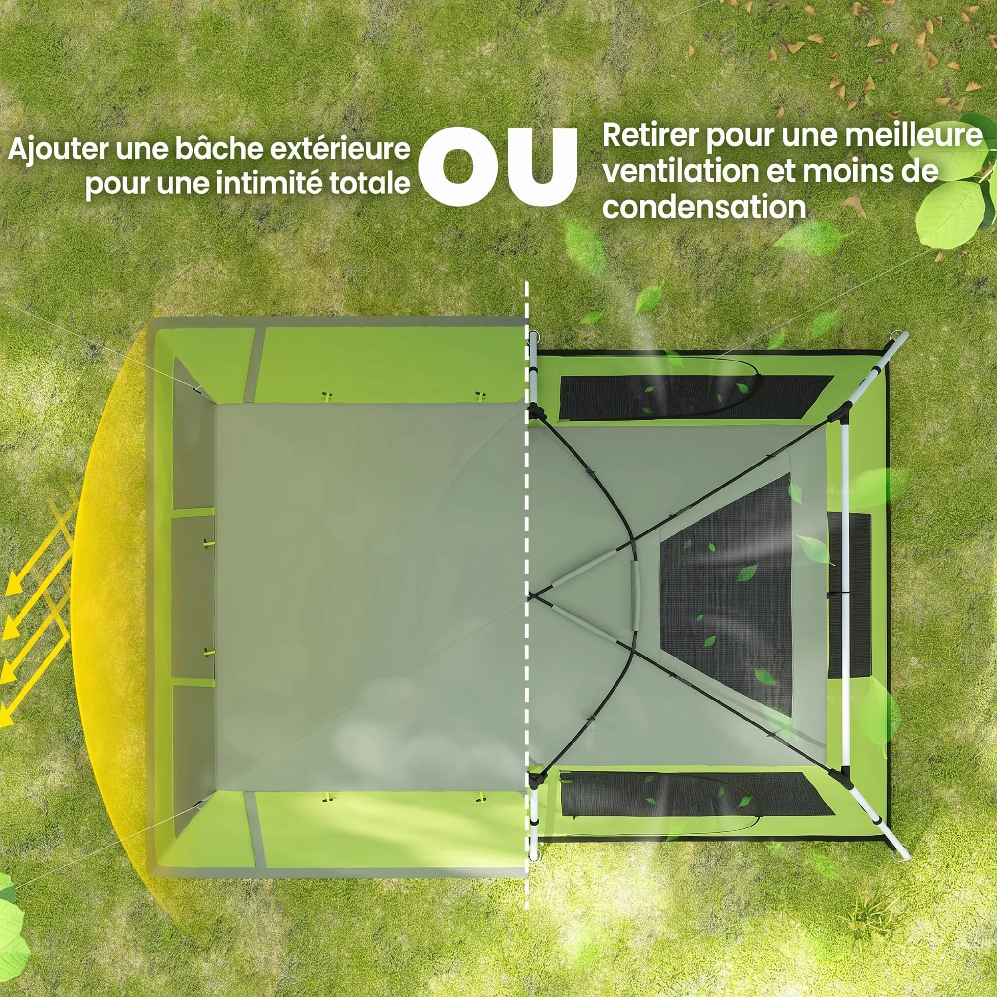 Outsunny Tenda da Campeggio a Tunnel 4 Persone 2 Stanze Impermeabile 3000mm 405x305x225cm Verde