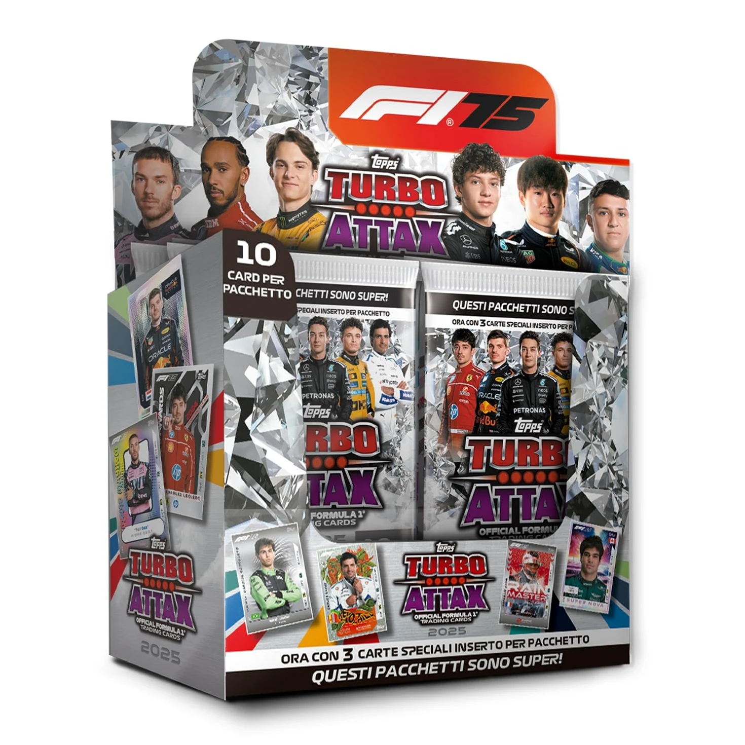 Topps Turbo Attax Formula 1 2025 - Box completo – contiene 24 bustine di Turbo Attax (240 carte).