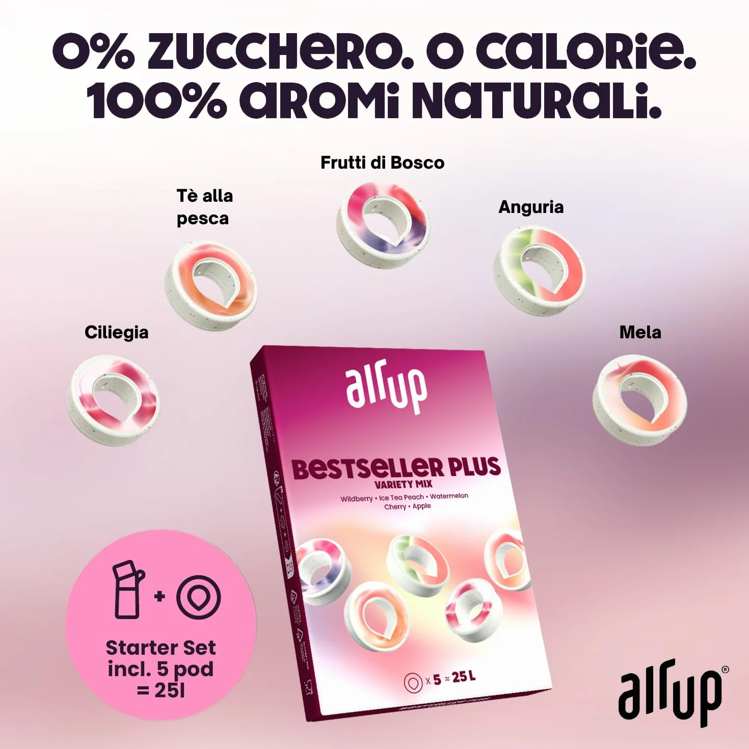 AIR UP Borraccia Twist Pro Starter Pack 5 Gusti 600ml Lavastoviglie Senza BPA Lavender
