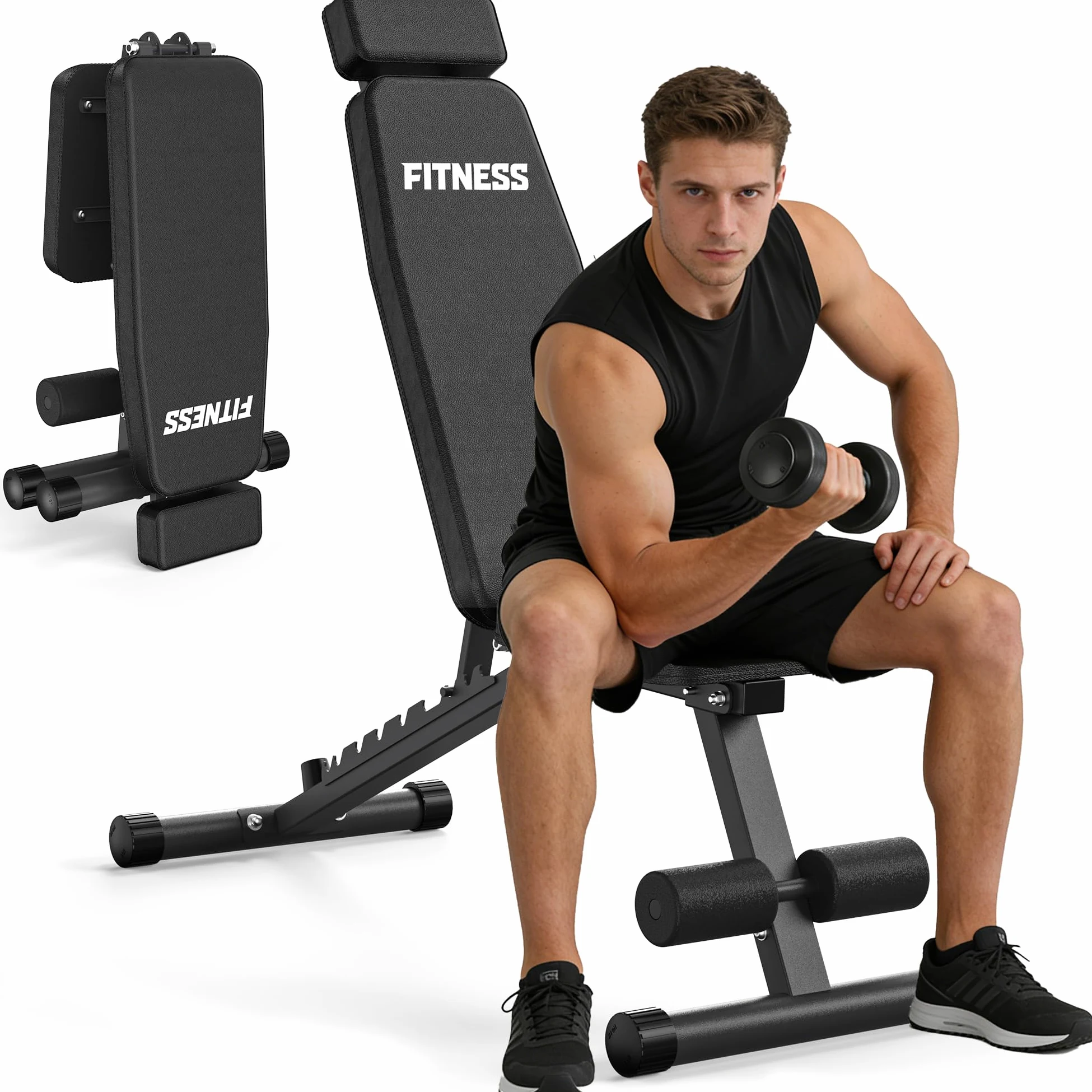 Panca regolabile per allenamento a casa, 10 angoli di regolazione (90°-205°), pieghevole, multifunzione, per allenamento, fitness, 420 mm, design stabile e confortevole