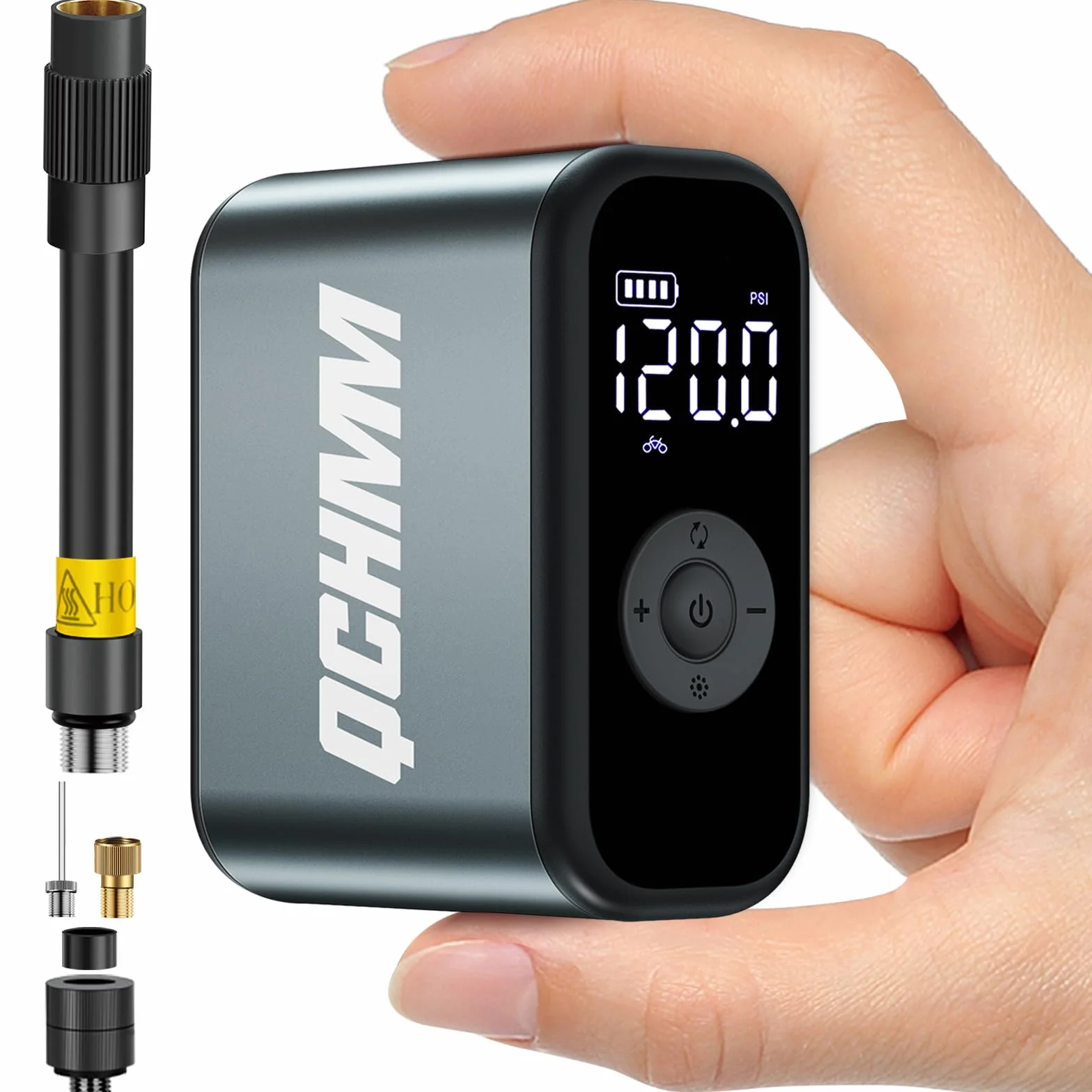 Pompa per Bicicletta Elettrica Mini con Manometro, 120PSI Bike Tire Pump Portatile per Valvola Schrader e Presta, Unità PSI/BAR