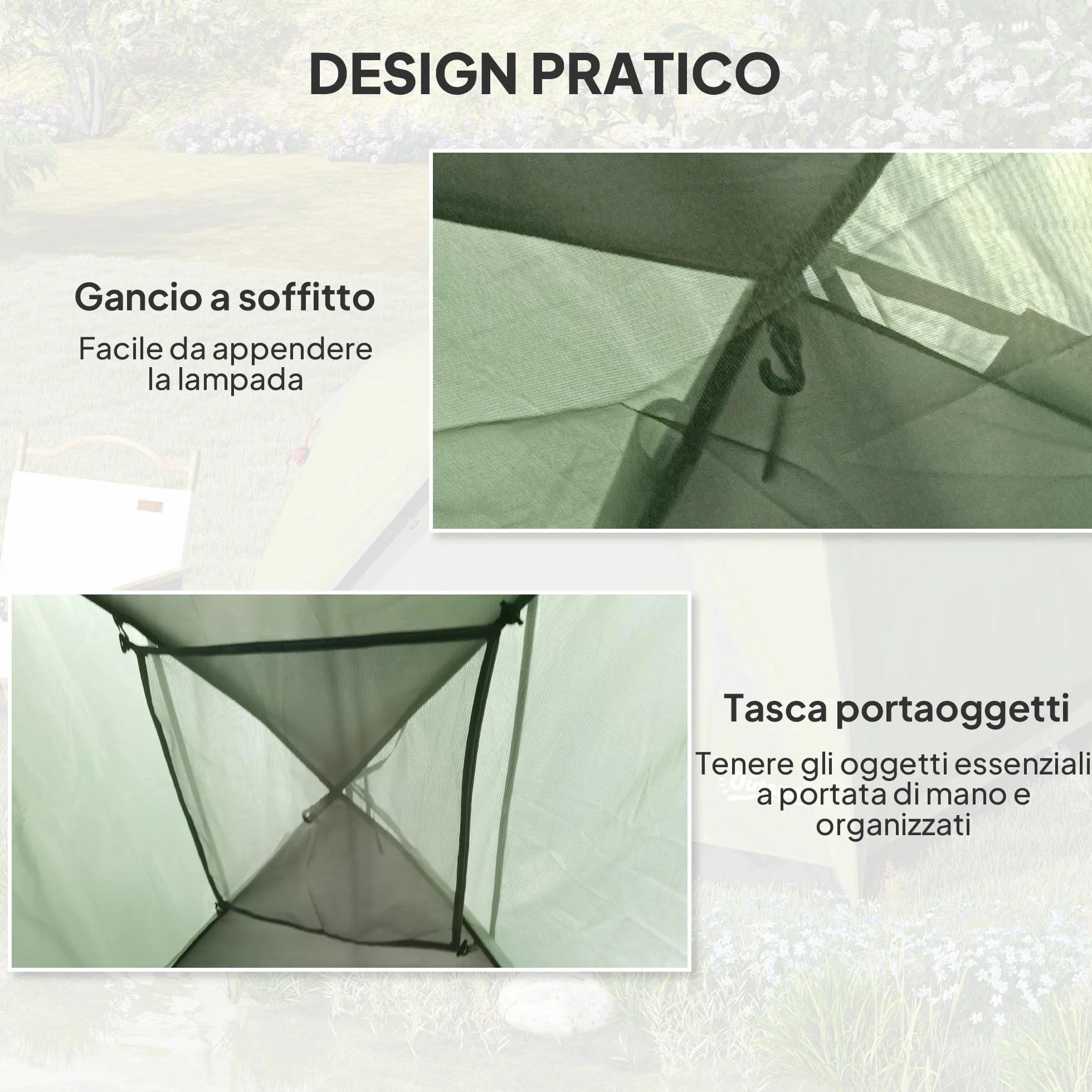 Outsunny Tenda da Campeggio 3 Persone Impermeabile 3000mm a Cupola con Pavimento
