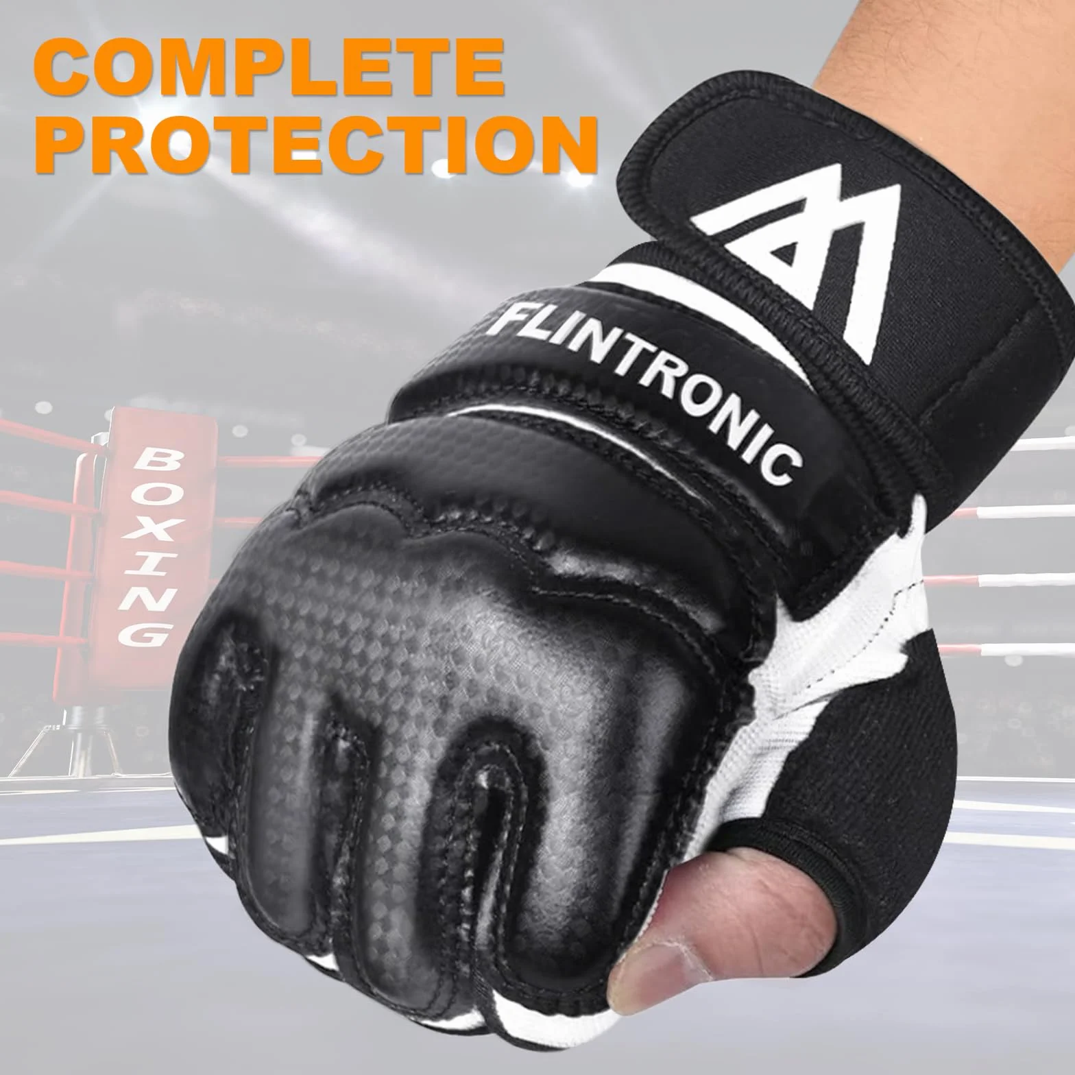 Flintronic Guanti da Boxe per Allenamento MMA Karate Taekwondo Muay Thai con Fascia Elastica