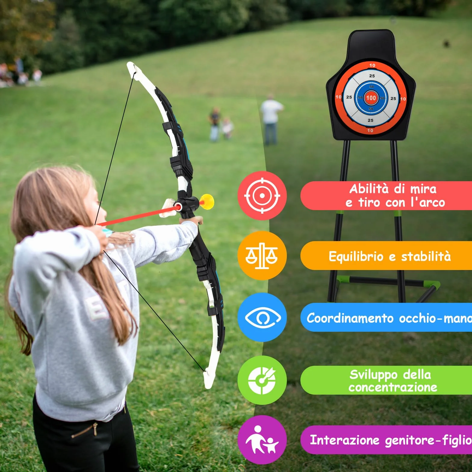 COSTWAY Set di 2 Archi e Frecce LED per Bambini con 20 Frecce a Ventosa