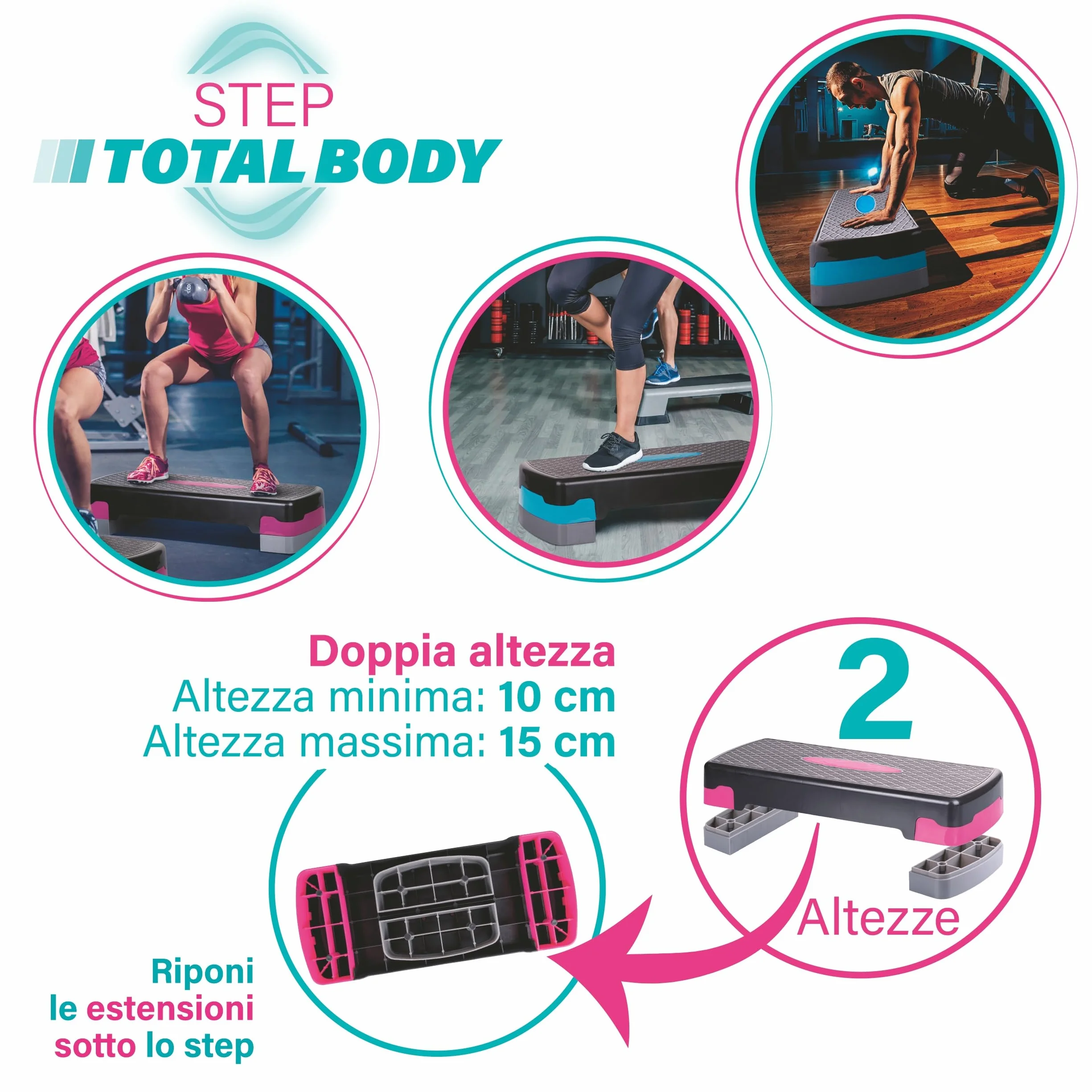 STEP FITNESS A 2 ALTEZZE 68 X 28 CM 2 COLORI ASSORTITI