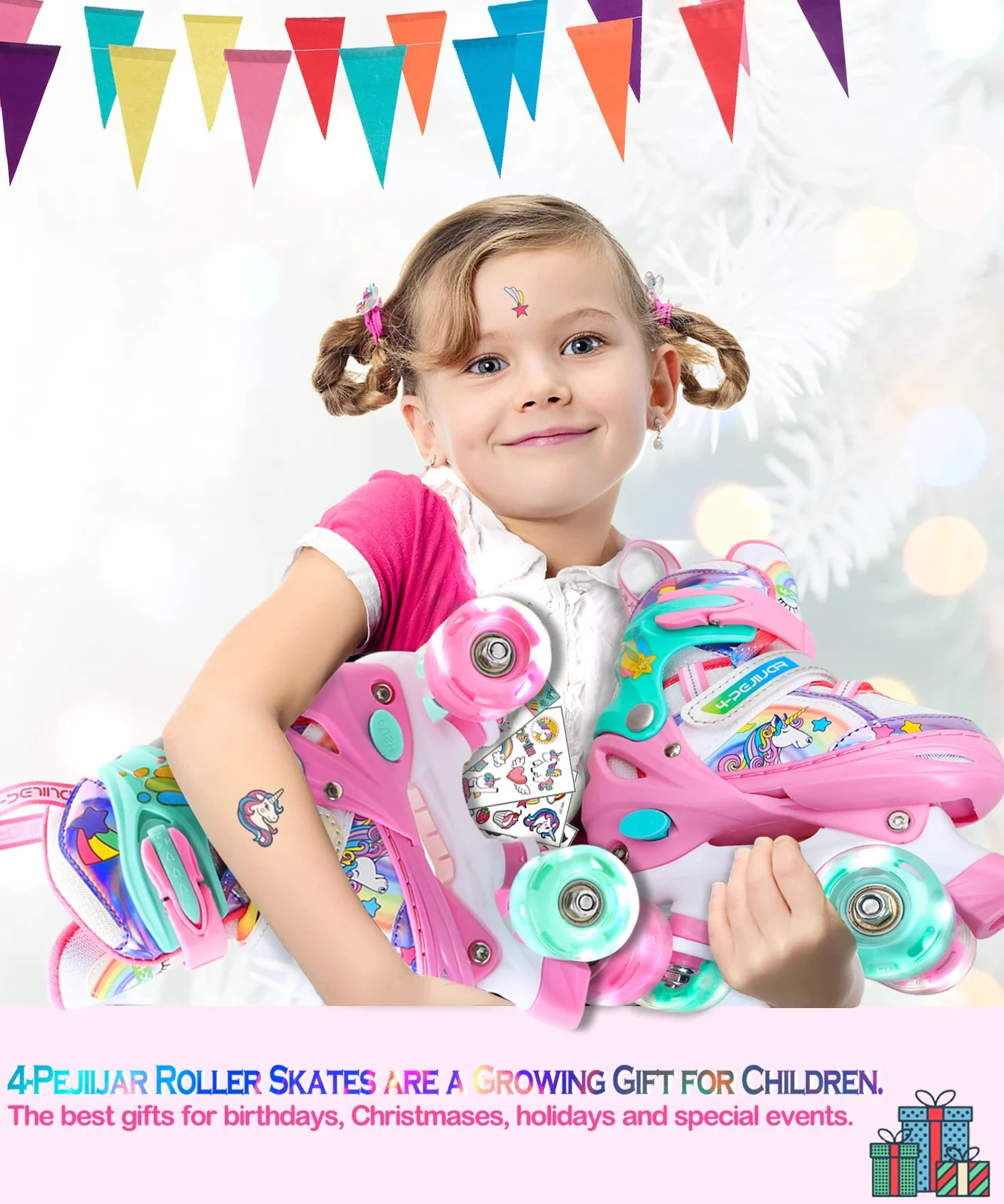 Pattini a Rotelle Bambina Unicorno Pattini Regolabili Pattini a Rotelle in Linea con 4 LED Ruote per Bambini Ragazzi Principianti